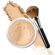 FOUNDATION with FLAWLESS FACE BRUSH Mineral Makeup WARM Neutral Shade-Most Popular Matte Natural Loose Powder Bare Skin Cosmetics Full Coverage Long Lasting All Skin Types SPF 18