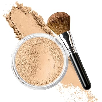 FOUNDATION with FLAWLESS FACE BRUSH Mineral Makeup WARM Neutral Shade-Most Popular Matte Natural Loose Powder Bare Skin Cosmetics Full Coverage Long Lasting All Skin Types SPF 18