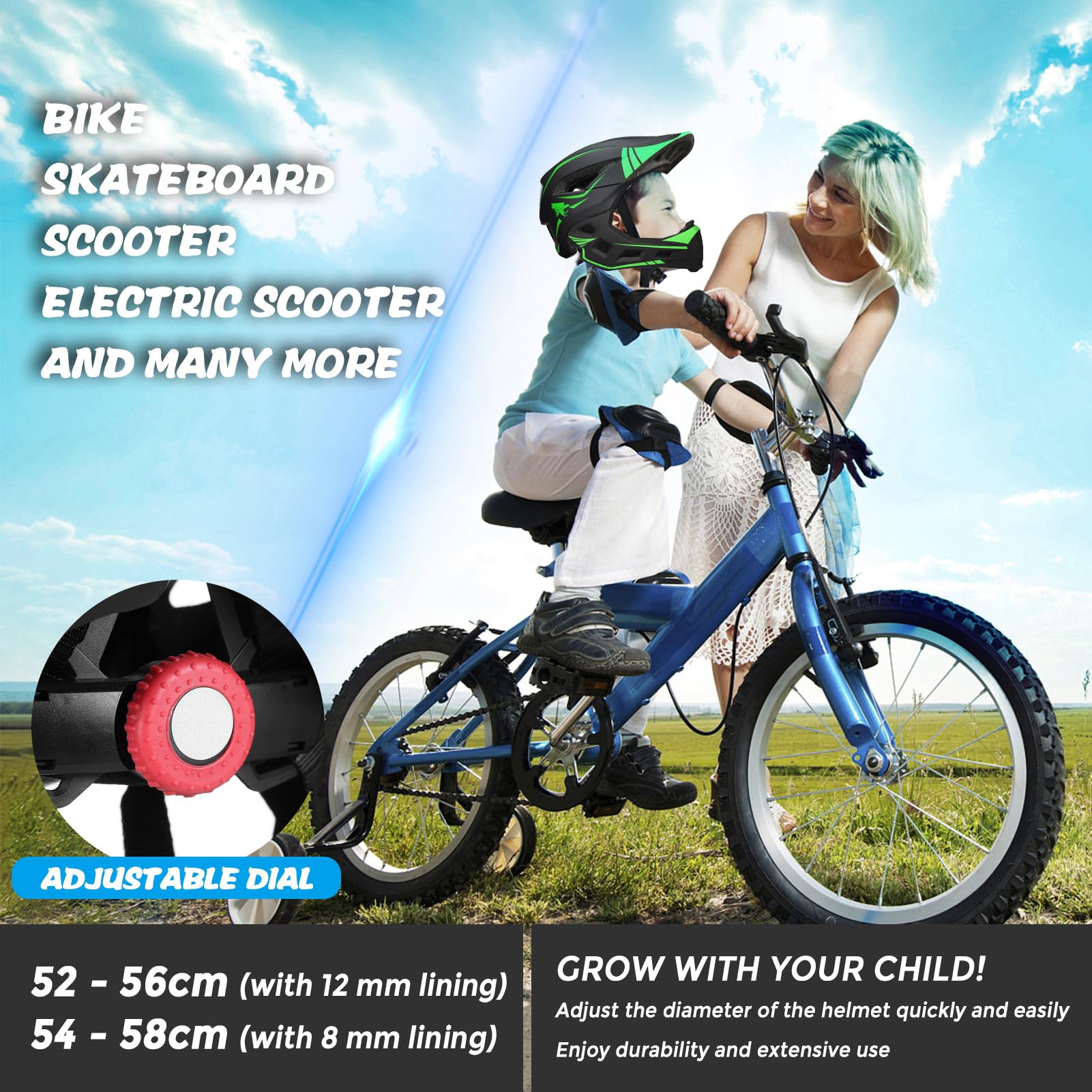 Walmeck Casco Integral Desmontable para Niños Casco de Bicicleta de Seguridad Deportiva para Niños Equipo Protección Ciclo Skateboarding Patinaje sobre Ruedas Scoot