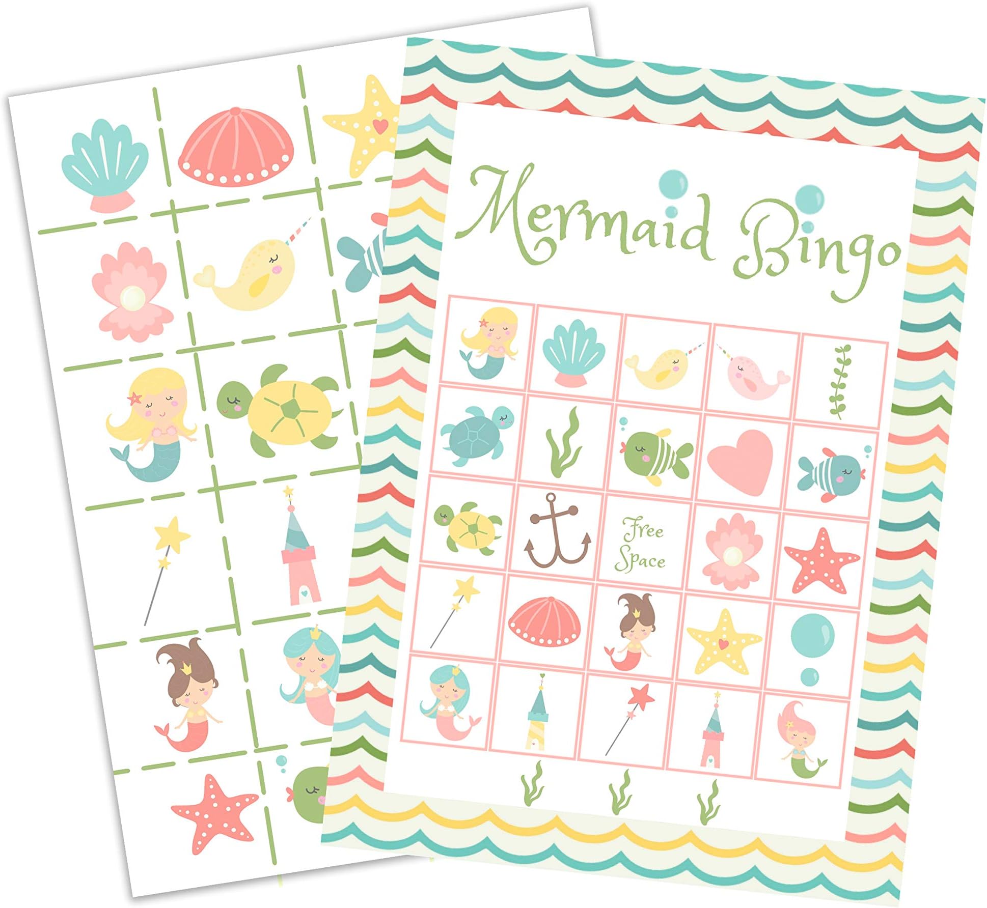 Mermaid Bingo Party Game for All Ages Great For Kids and Adults for 24 Players Under The Sea Ocean Theme