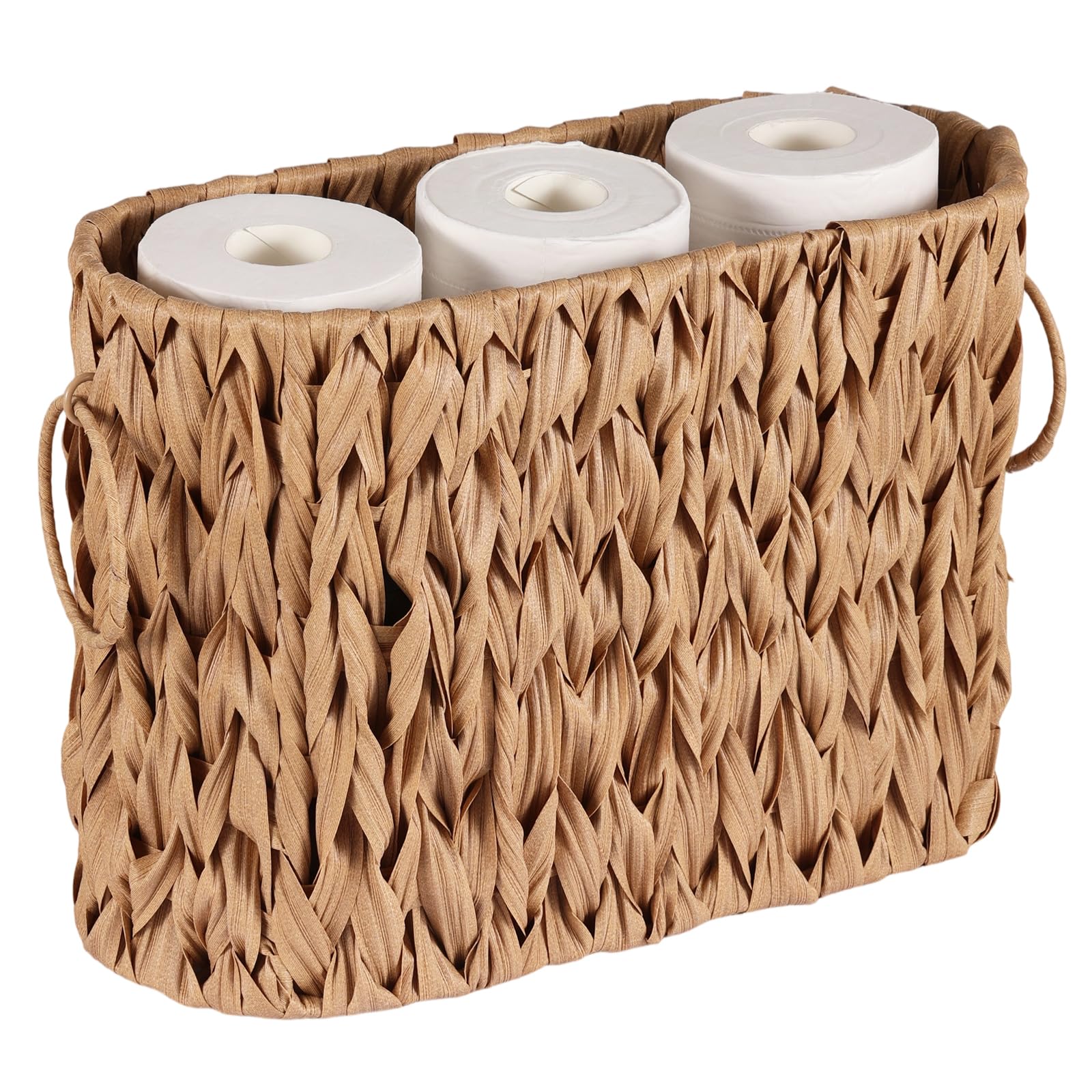 Cesta de almacenamiento de papel higiénico trenzada, contenedor de papel higiénico, organizador de baño, cesta de almacenamiento, revistas y periódicos, color marrón claro