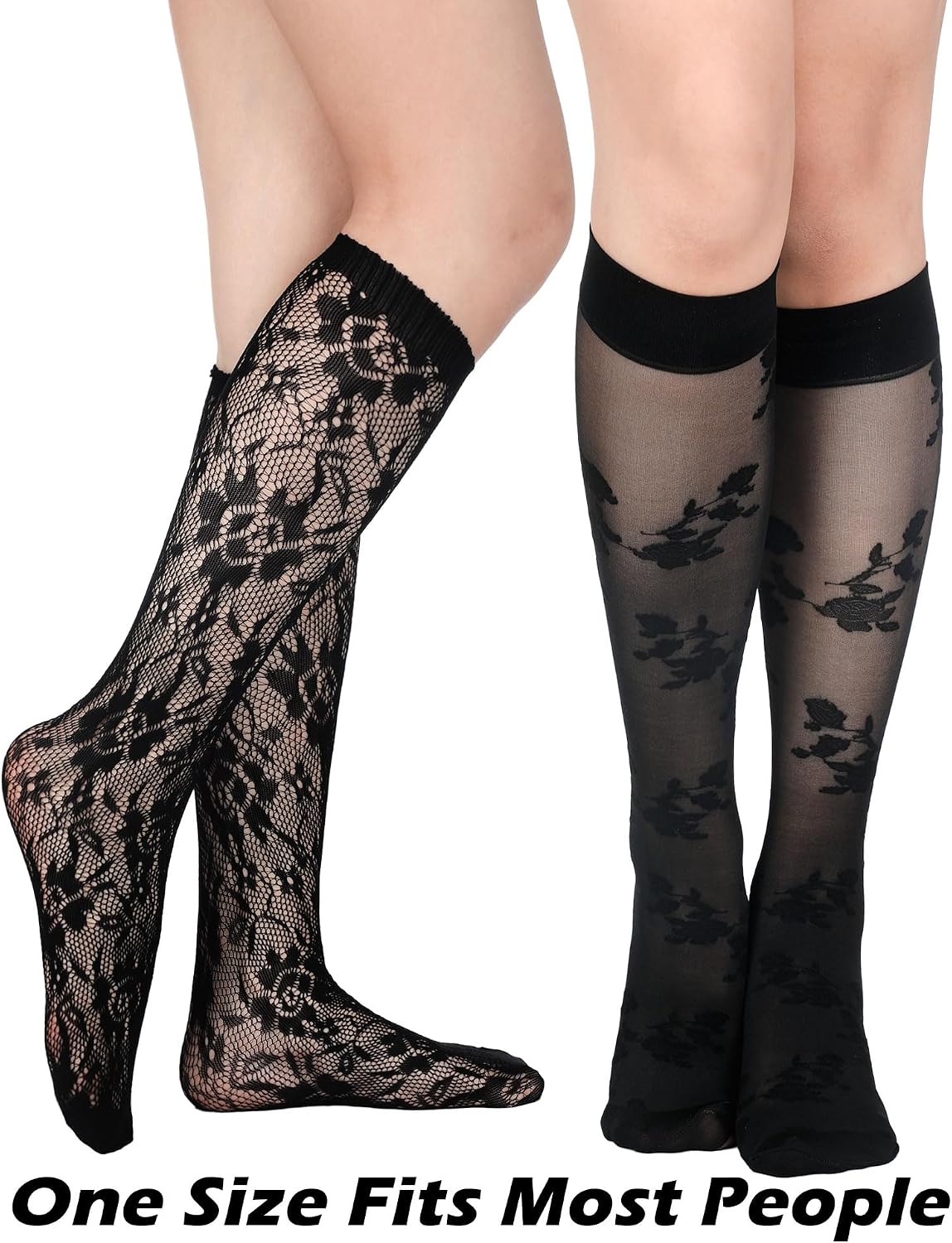 Fourluoo 8 Pairs Womens Fishnet Knee Stockings Hollow out Knee High Fishnet Calf Socks Mesh Net Sheer Socks for Women, 8 Styles