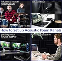 Vista 7 de Paquete de 24 paneles acústicos, paneles de espuma acústica de 1 x 12 x 12 pulgadas, paneles de espuma a prueba de sonido, paneles de pared