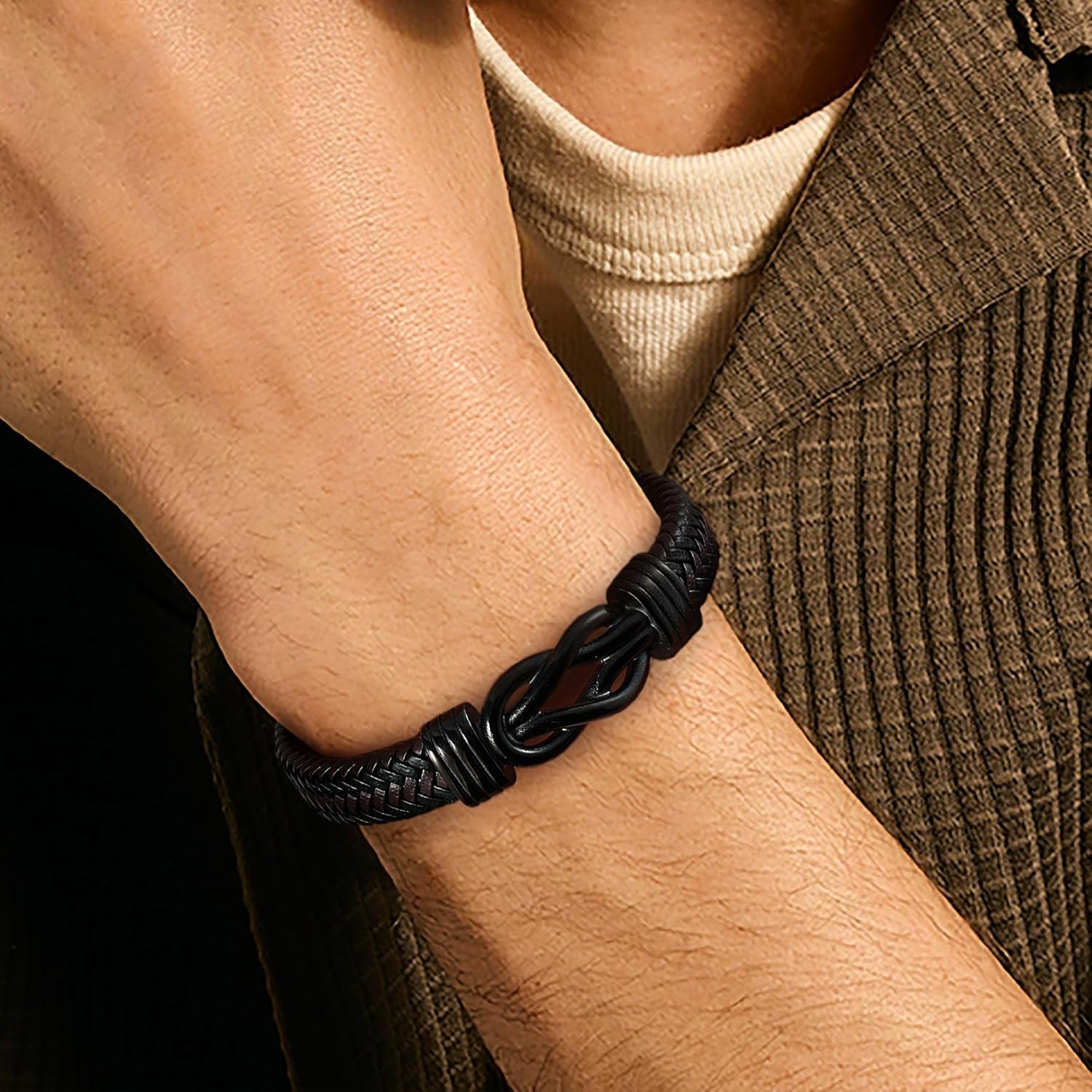 RANKEEF 𝐆𝐢𝐟𝐭𝐬 𝐟𝐨𝐫 𝐌𝐞𝐧 𝐊𝐧𝐨𝐭 𝐁𝐫𝐚𝐜𝐞𝐥𝐞𝐭 Christmas Gift Birthday Gift for Dad Man Son Husband Mens Leather Bracelet Mens Christmas Gifts - Image 7