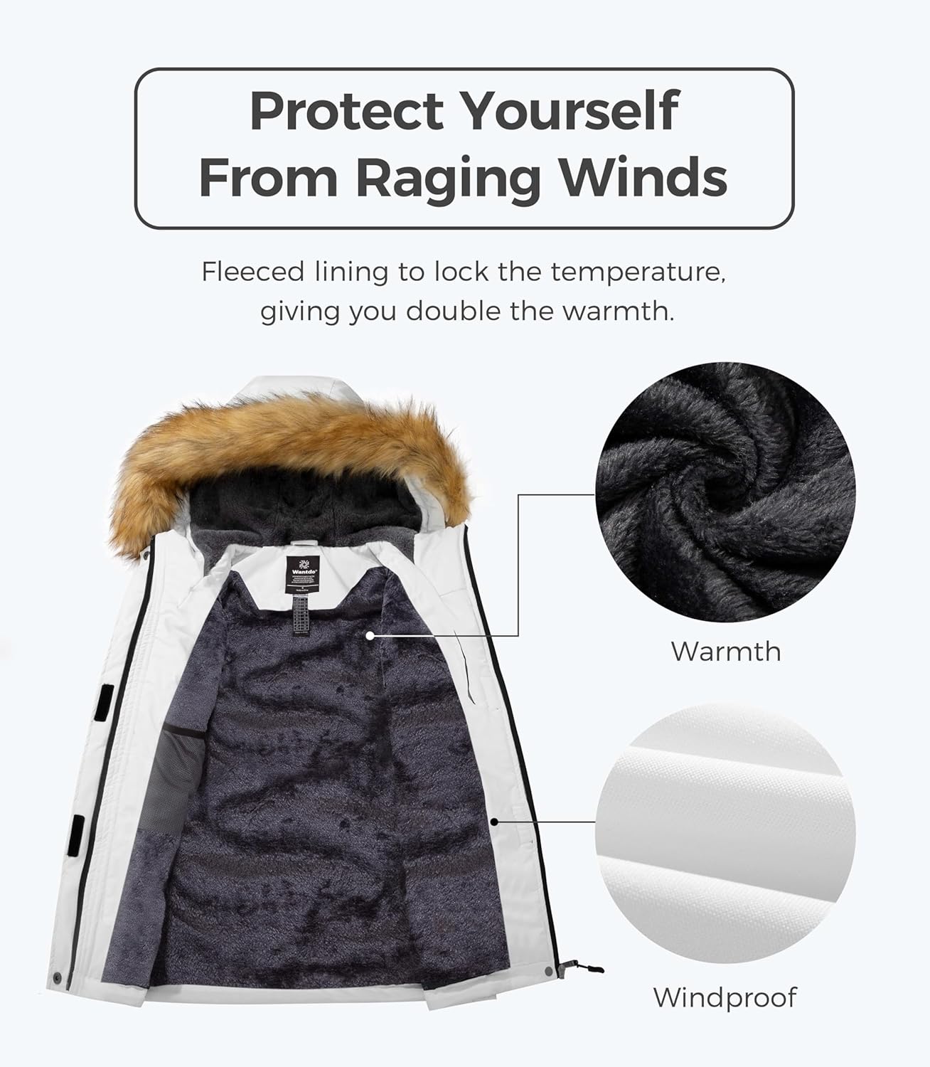wantdo Women's Waterproof Ski Jacket Hooded Winter Snow Coat Mountain Snowboarding Jackets Insulated Fleece Parka - Image 3