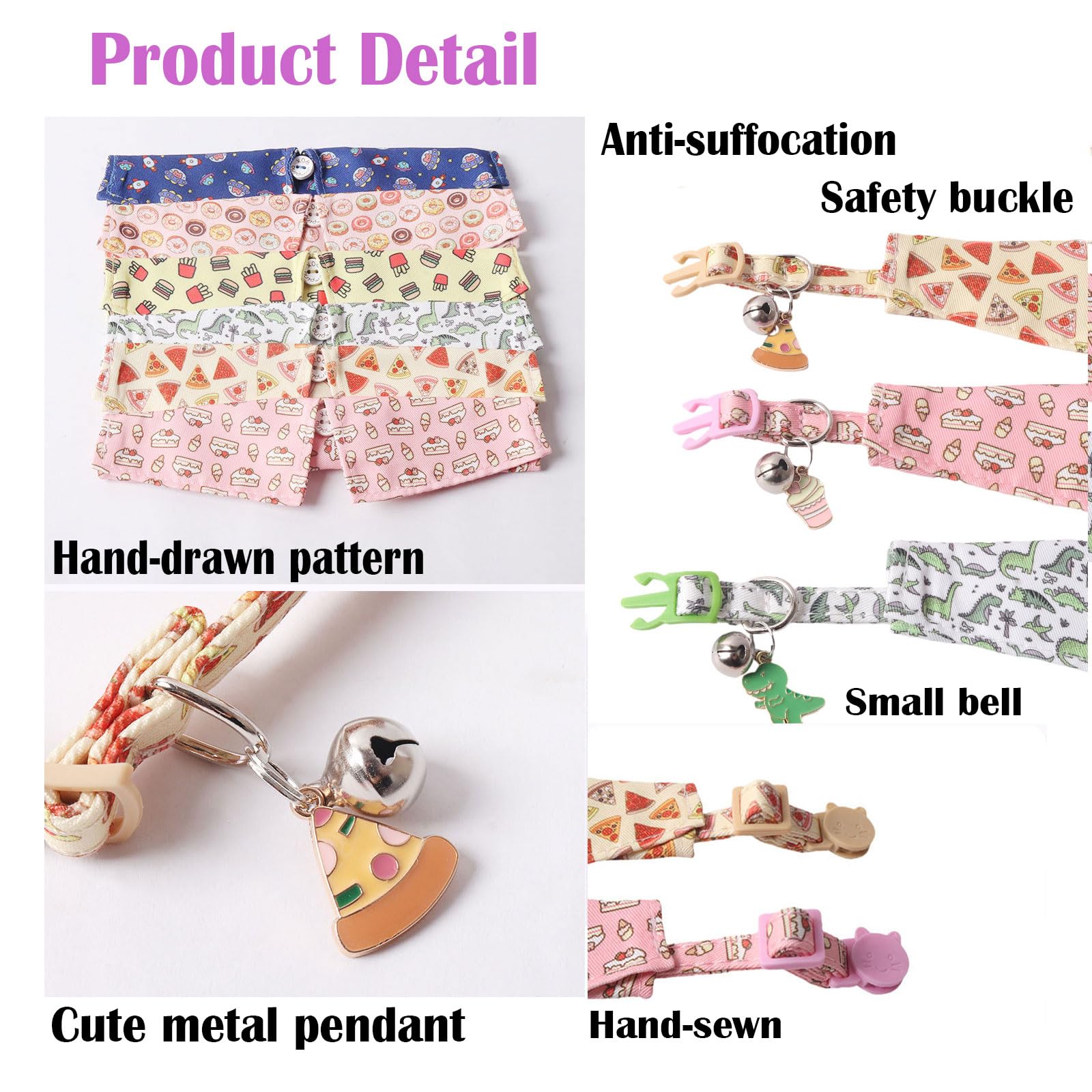 BT Bear Cute Style Small Dog Collar with Bell Adjustable Quick Release Cat Collars for Small Dogs Puppy,Pink Donuts - Image 4