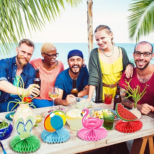 Miniatura 3 de 10 piezas de centros de mesa de panal de abeja de verano, decoración de playa, temática de Hawaii, fiesta de cumpleaños, decoración de mesa de
