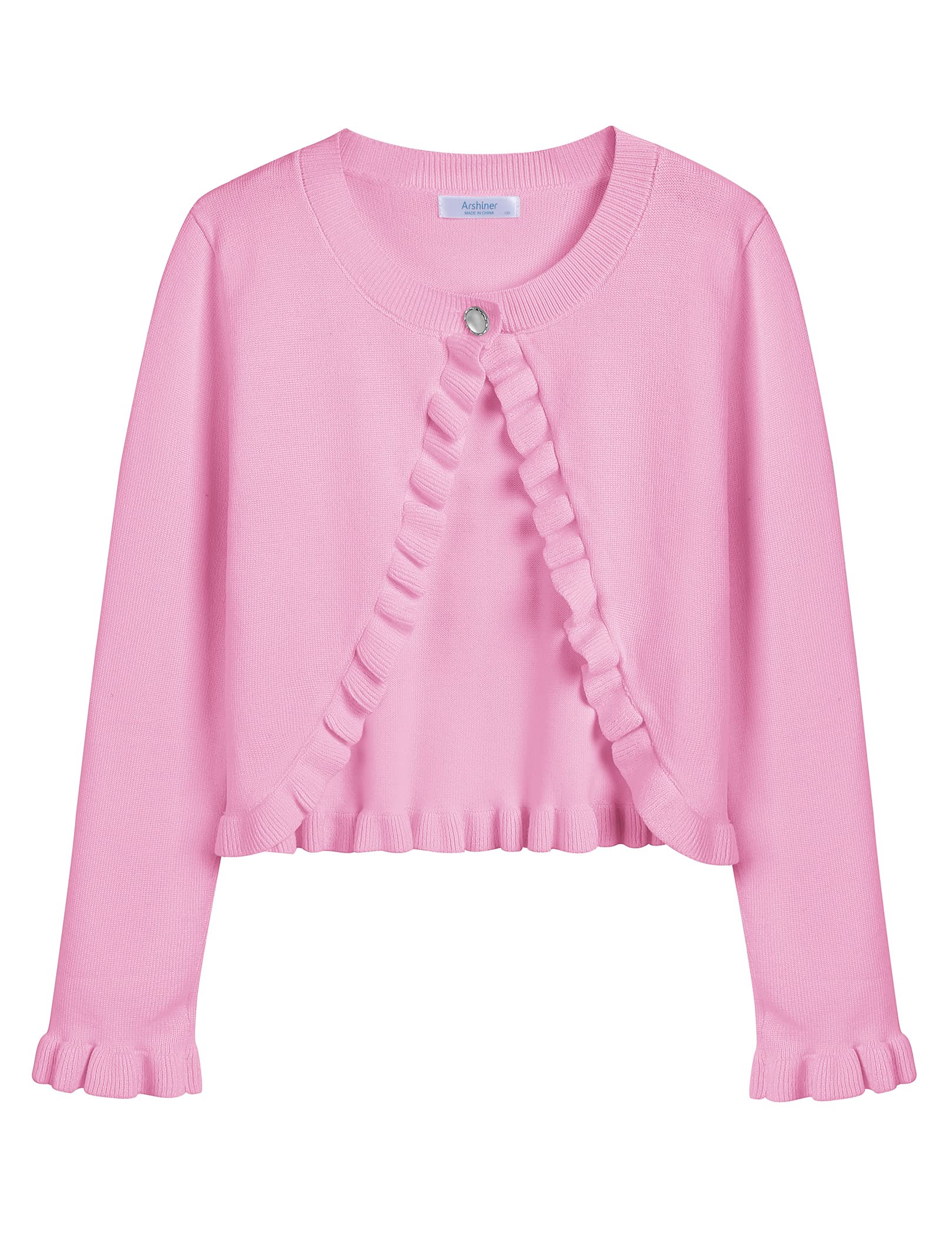 Arshiner Mädchen Basic Strickjacke Shrug Rüschen Kurzer Bolero Elegante Bolerojacke kurz für Kommunionkleid Taufkleid