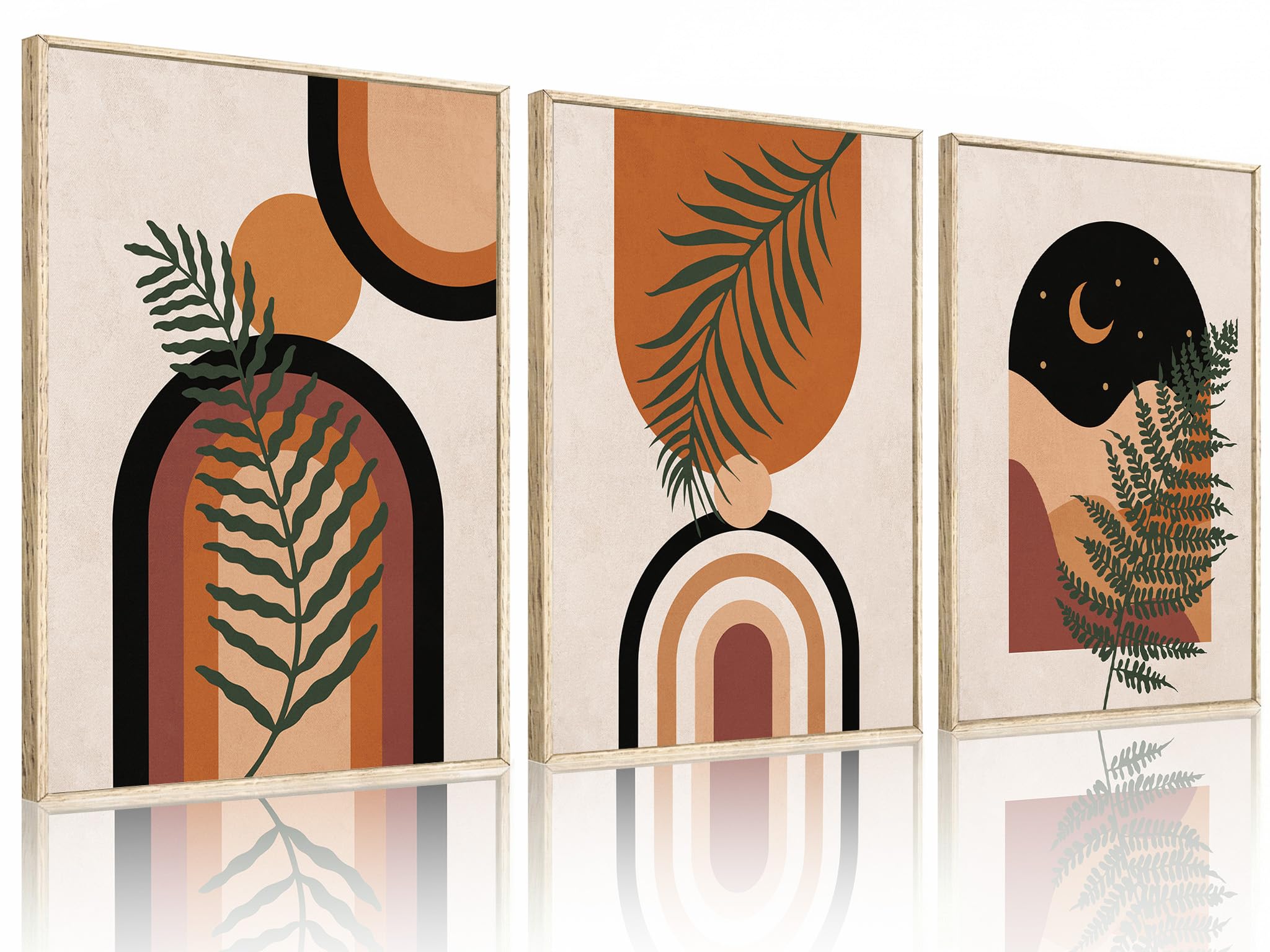 HPNIUB 3PCS Boho Framed Canvas Wall Art Neutral Abstract Geometric Prints Black Beige Orange Minimalist Art for Bedroom Modern Sun Moon Painting for Living Room 30x40CM