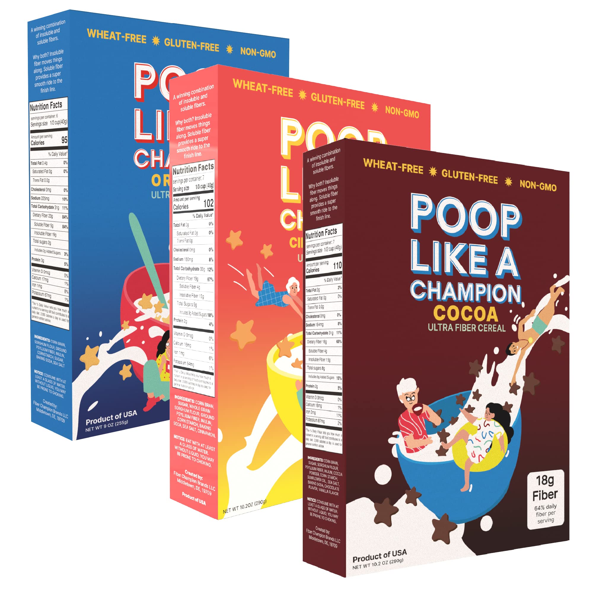 Poop Like a ChampionUltra Fiber Cereal Trio: Cinnamon Toast + Cocoa + Original