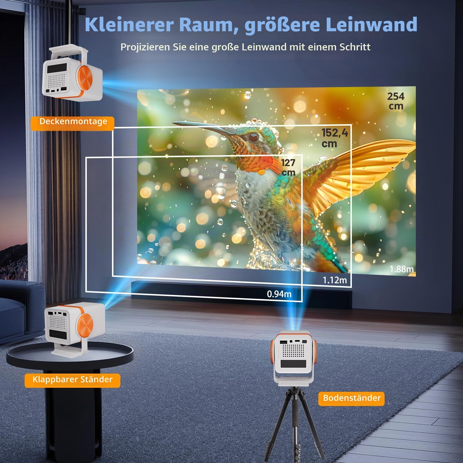 Mini Projector, Portable-Outdoor Projector, Android 13 with Built-in Apps, WiFi 6 & Bluetooth 5.0 Small Video Projector, 180° Rotatable Auto Keystone，Home Cinema Projector