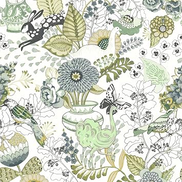 Wudnaye Floral Wallpaper Peel and Stick Wallpaper Green Floral Contact Paper 17.7inch 196.8inch Boho Botanical Wall Paper Self Adhesive Removable Waterproof Plants Flower Wallpapers Decorative
