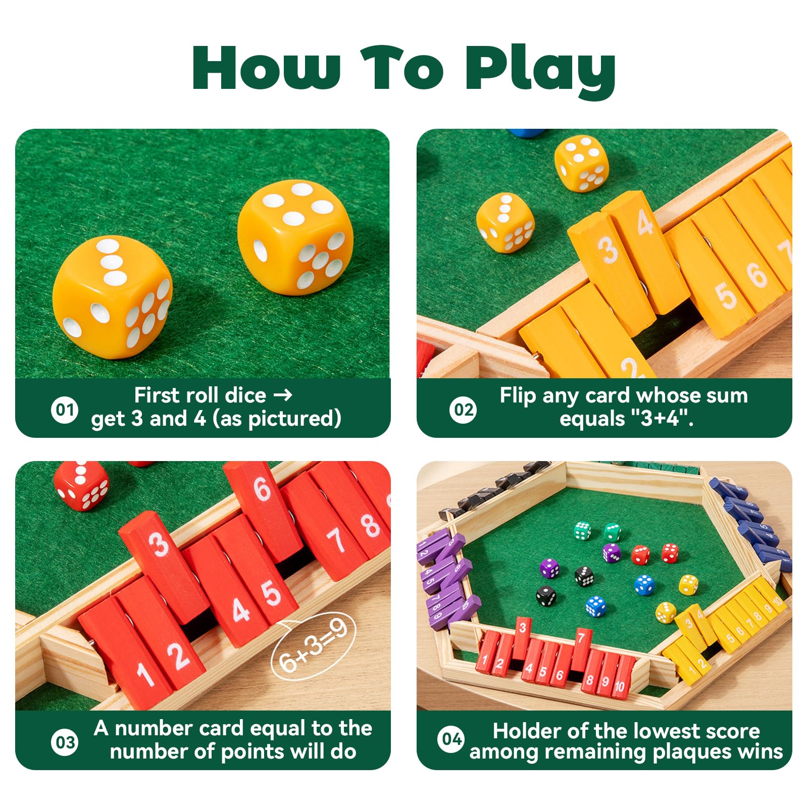 Shut The Box Gra dla 6 graczy, drewniana gra w kości z 12 rzutami, gra drewniana, gra rodzinna, klasyczne gry stołowe, matematyka, zabawka edukacyjna, dla dorosłych i dzieci