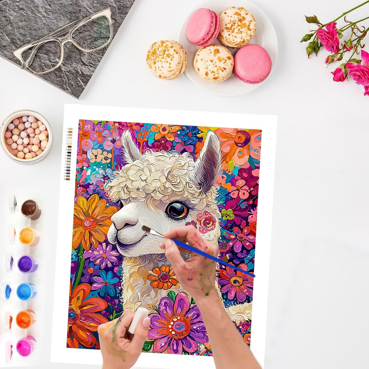 WEISHIWE Dipingere con i Numeri Adulti Alpaca e fiori, 60x80cm s-1043