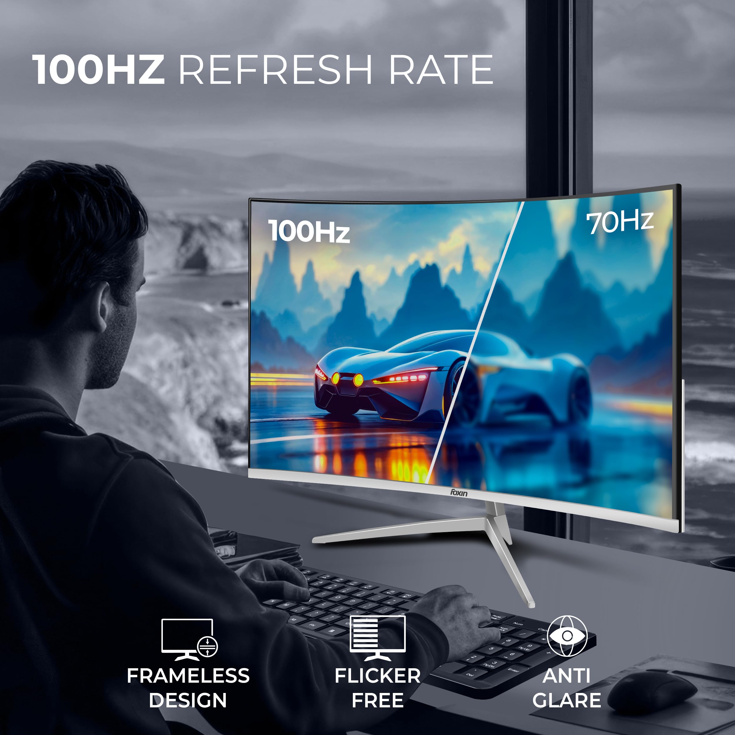 Foxin Elite 27 inch Curved LED Monitor, FHD 1080p, 100Hz, 5ms