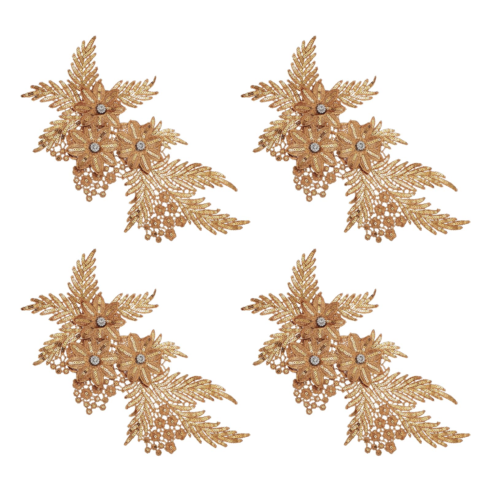 Applique fleur à paillettes broderie 3D et strass pour ornement de robe de mariée haute couture