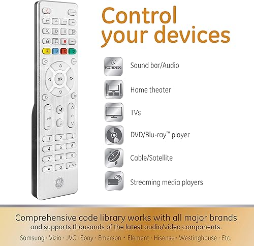 Miniatura 4 de GE 33709 - Control remoto universal para Samsung, Vizio, LG, Sony, Sharp, Roku, Apple TV, TCL, Panasonic, Smart TV, reproductores de streaming,