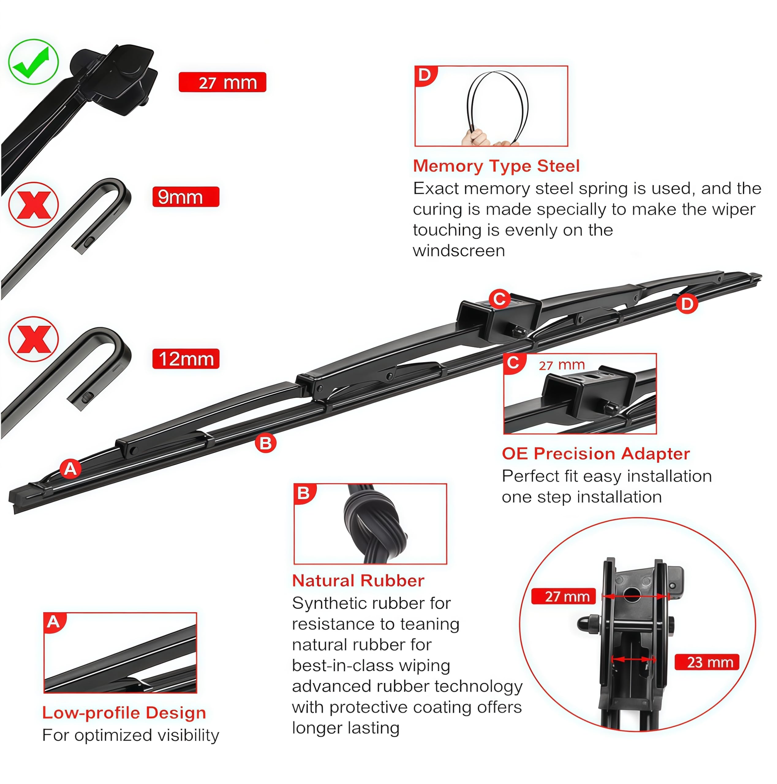 Confezione da 2 spazzole di ricambio per parabrezza da 91,4 cm, resistenti, per camper, roulotte e autobus, con 20 cuscinetti concentrati per lavatrici auto da 27 mm e 23 mm