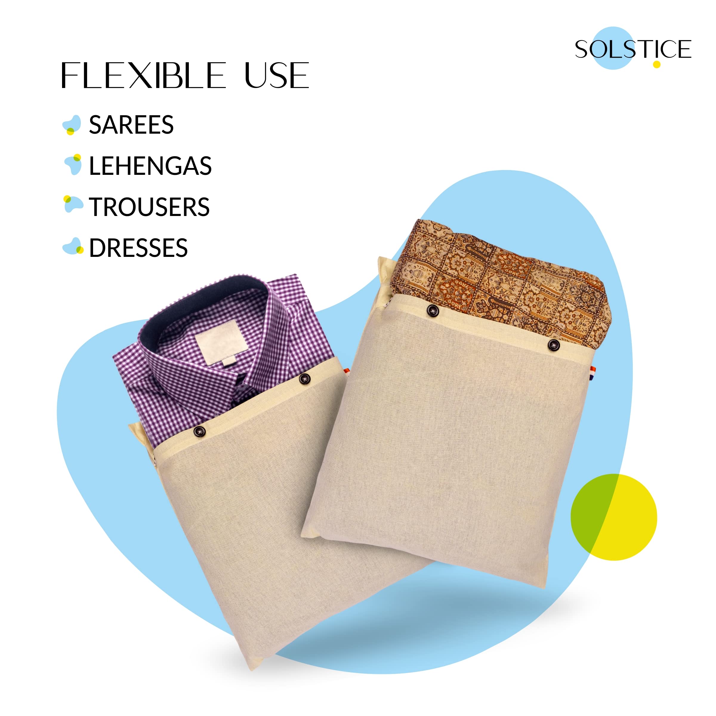 SOLSTICE Cotton Saree Covers/Bags For Storage Combo Of 16 X 14 (Inches) For Clothes Covers, Storage Bag, Travelling, Wardrobe Organizer Set Of (6), White 2