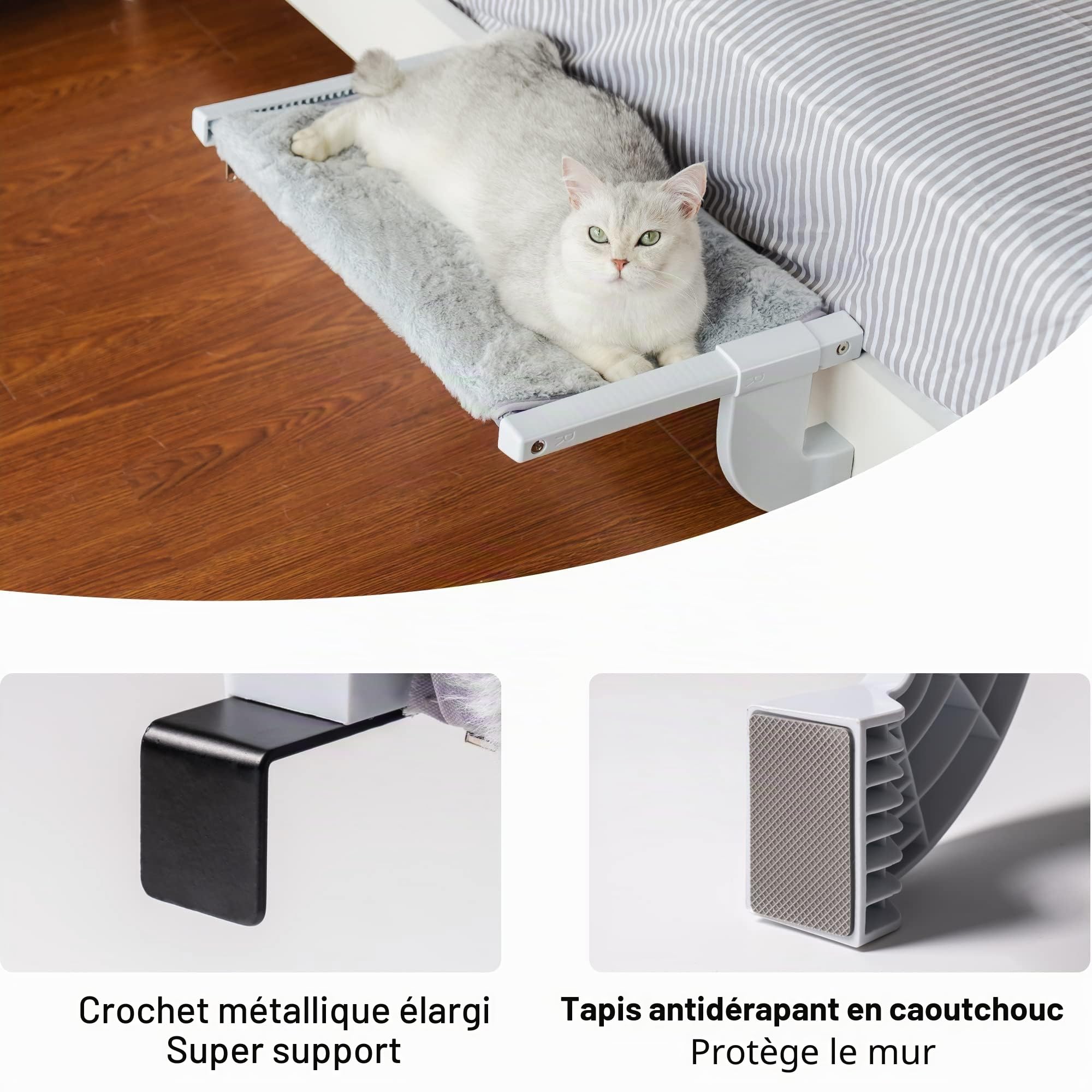 MEWOOFUN Hamac chauffant pour chat - Lit pour chat - Hamac réglable avec coussin double face - Lit stable jusqu'à 18 kg - Gris