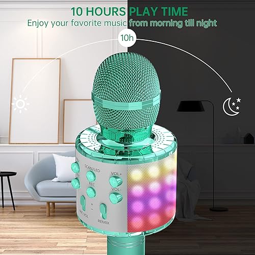 Miniatura 4 de OVELLIC - Micrófono de mano inalámbrico con Bluetooth y luces LED, portátil con altavoz para karaoke regalo para niñas, niños y adultos de todas las