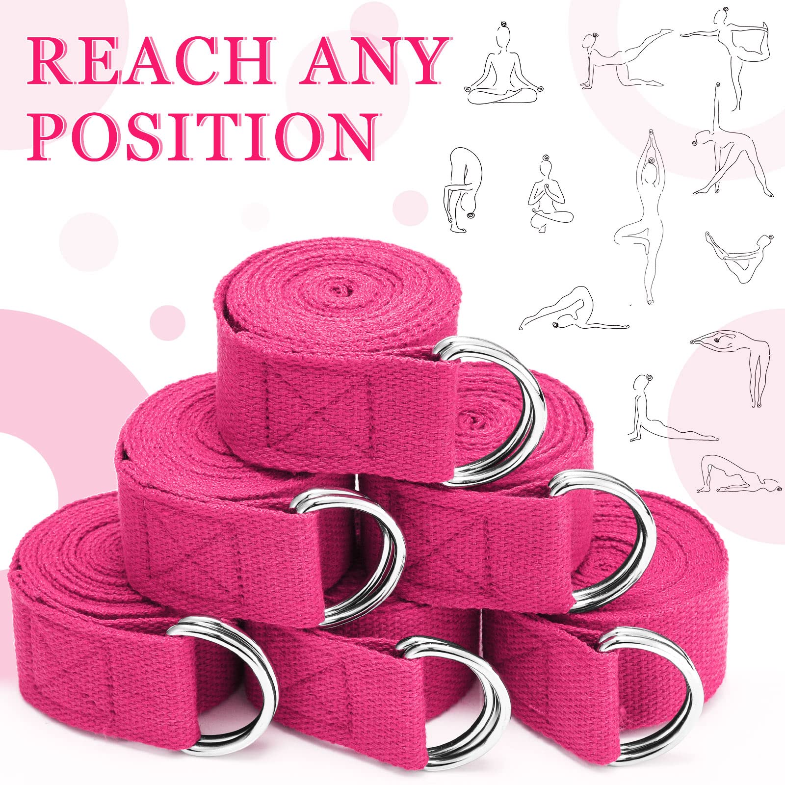 Leyndo Yoga-Gurt, Stretching, Pilates, Übungen, verstellbare Riemen, 1,8 m, nicht elastisch, Yoga-Gürtel mit verstellbarer D-Ring-Schnalle für Pilates, Fitnessstudio, Workout, Fitness, 24 Stück (Rose)