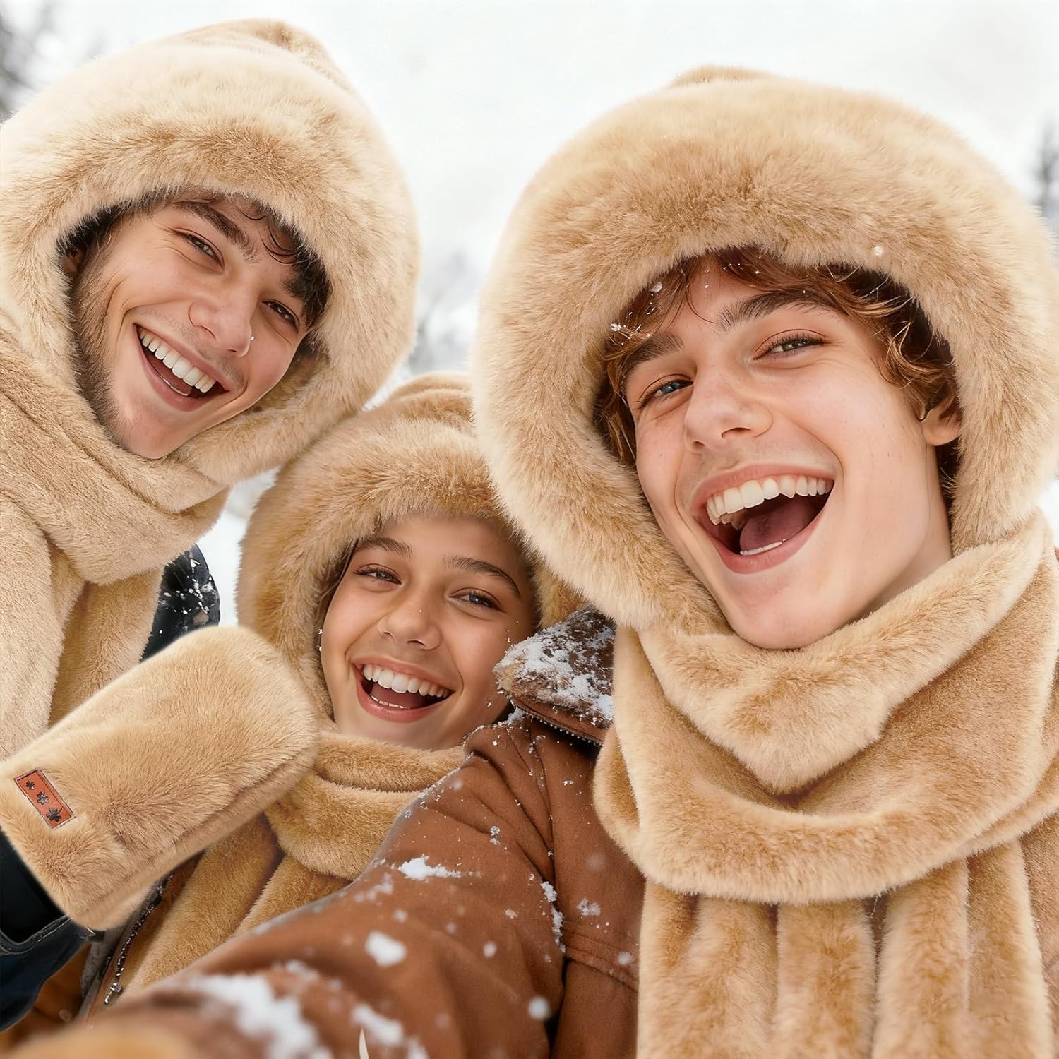 Hooded Scarf for Women Winter - Faux Fur Scarf Hat Gloves 3 in 1 Set Soft Thick Warm - Image 8