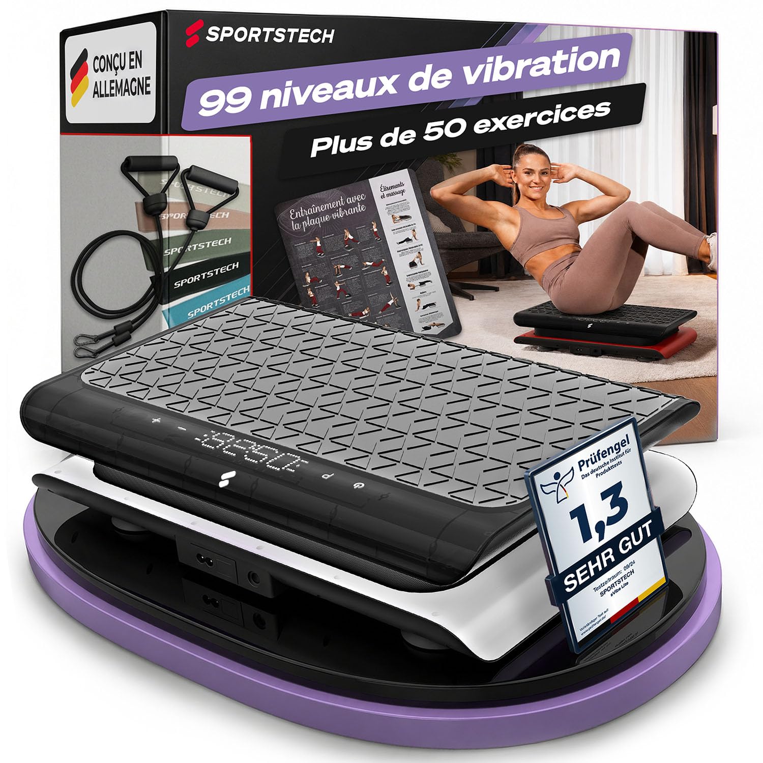 Sportstech, Vibrationsplatte für Frauen, Deutsche Qualität sVibe Lite | Vibrationsplatte, Oszillation, 99 Stufen, Bluetooth-Fernbedienung, leiser Motor bis 120 kg, Trainingsbänder, Muskelaufbau