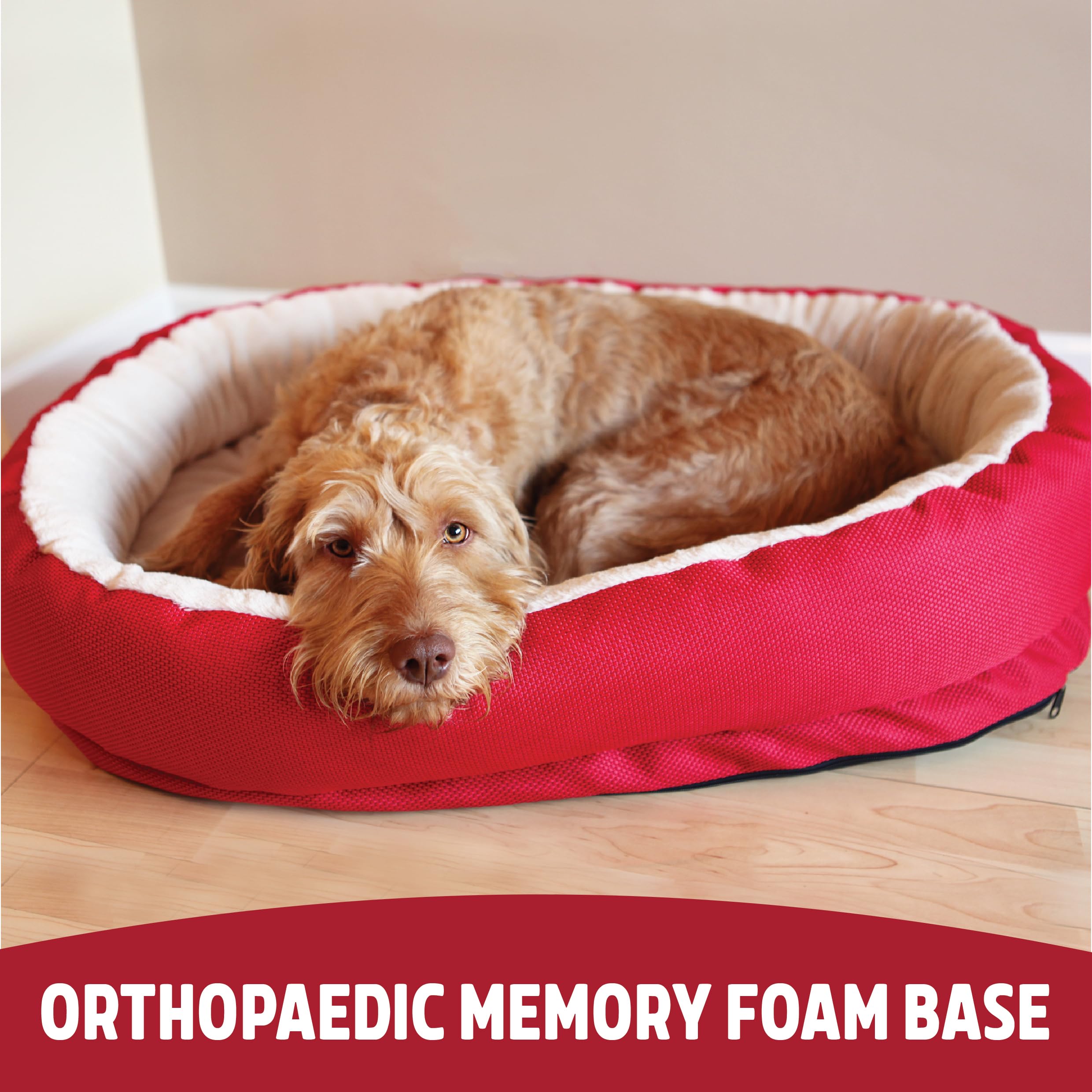 Cuccia per cani ortopedica in memory foam in palissandro, lavabile in lavatrice con copertura rimovibile, interno in peluche super morbido, rosso, 66 x 86 cm
