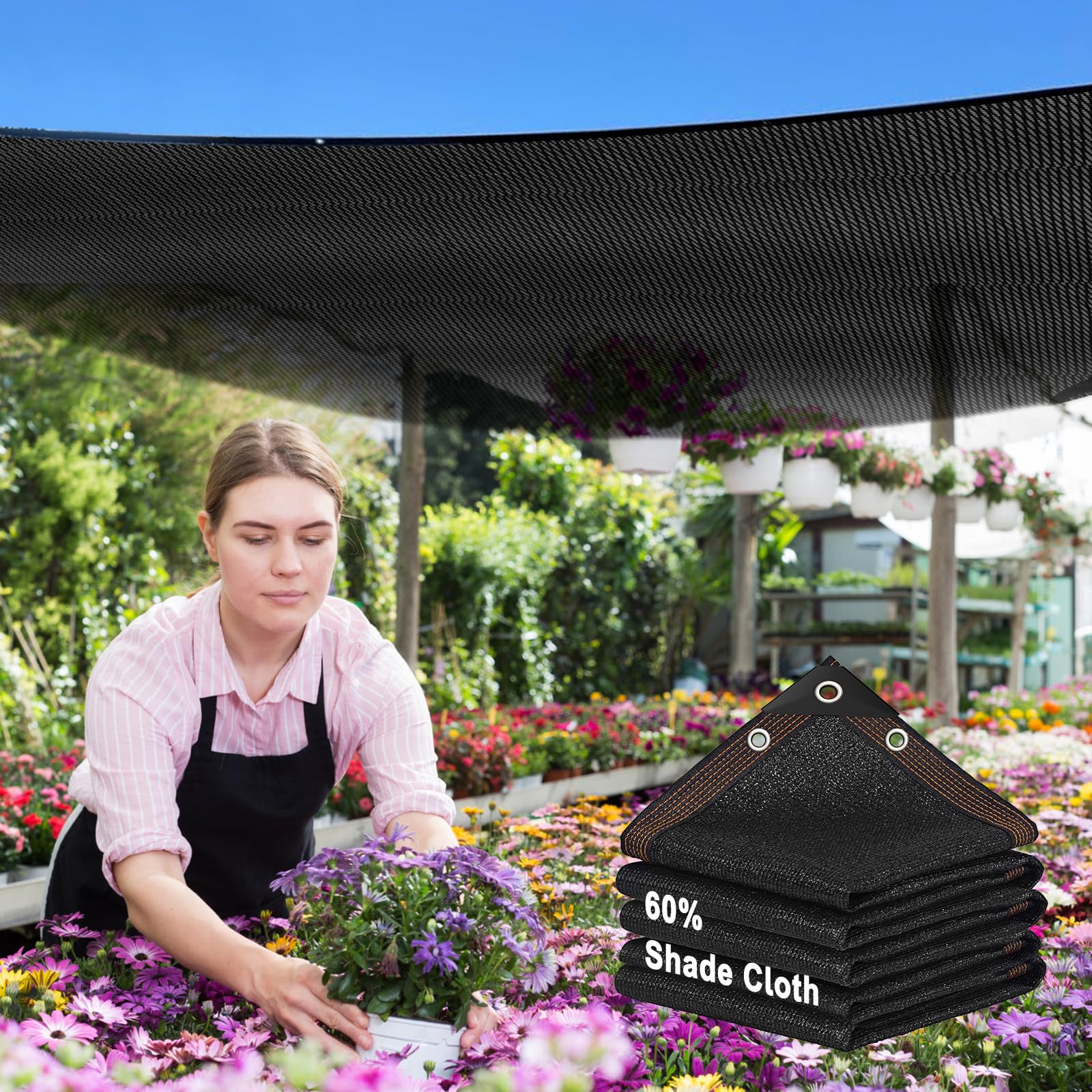 60% Shade Cloth,20x30ft Tear Resistant Sun Shade Net with Reinforced Grommet,Durable Garden Shade Tarp Cover for Greenhouse,Plant Cover, Chicken Coop,Patio and Pergola,Black