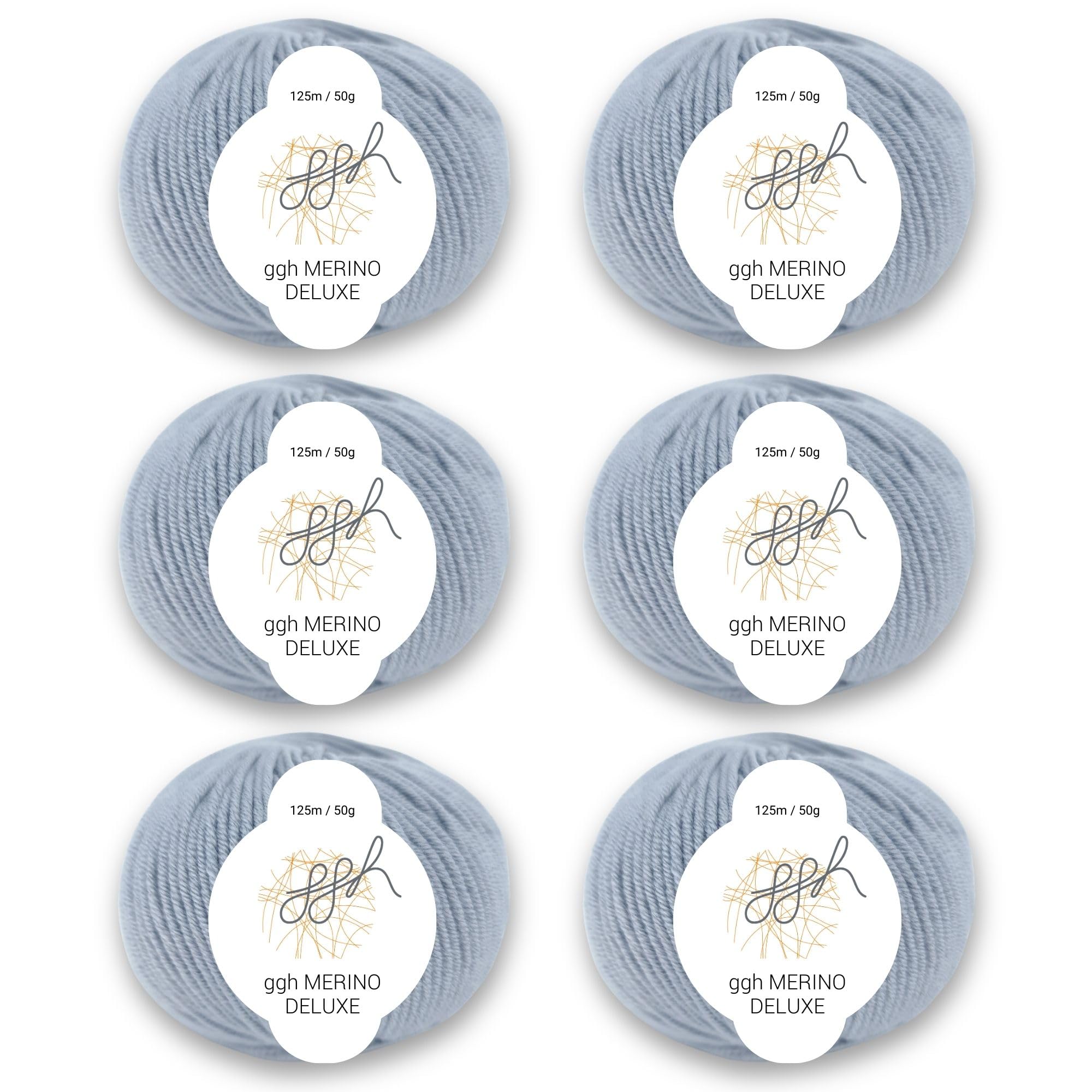 ggh Merino Deluxe zestaw 300 g (6 x 50 g), 100% wełna z merynosów, ekstrafina, do robienia na drutach, w wielu kolorach, kolor 006, jasnoszary