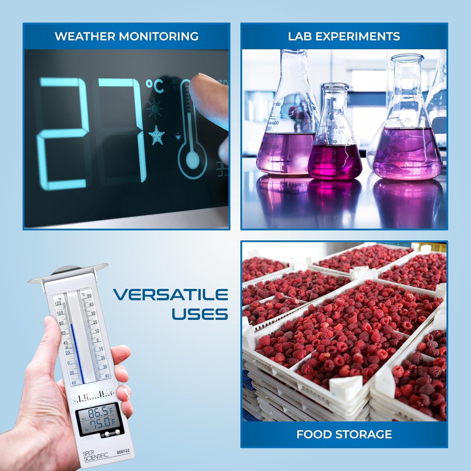 Sper Scientific Analog & Digital Min/Max Thermometer 800122 - Accurate Temperature Tracking, Weather-Resistant Design, Dual Display for Indoor & Outdoor Use, Ideal for Greenhouses, Labs & More - 2 pc