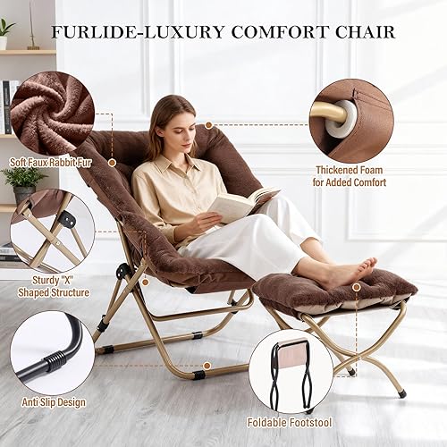 Miniatura 88 de Silla platillo, cómodas sillas de dormitorio, silla plegable de piel sintética de gran tamaño, silla plegable con marco de metal para sala de estar,