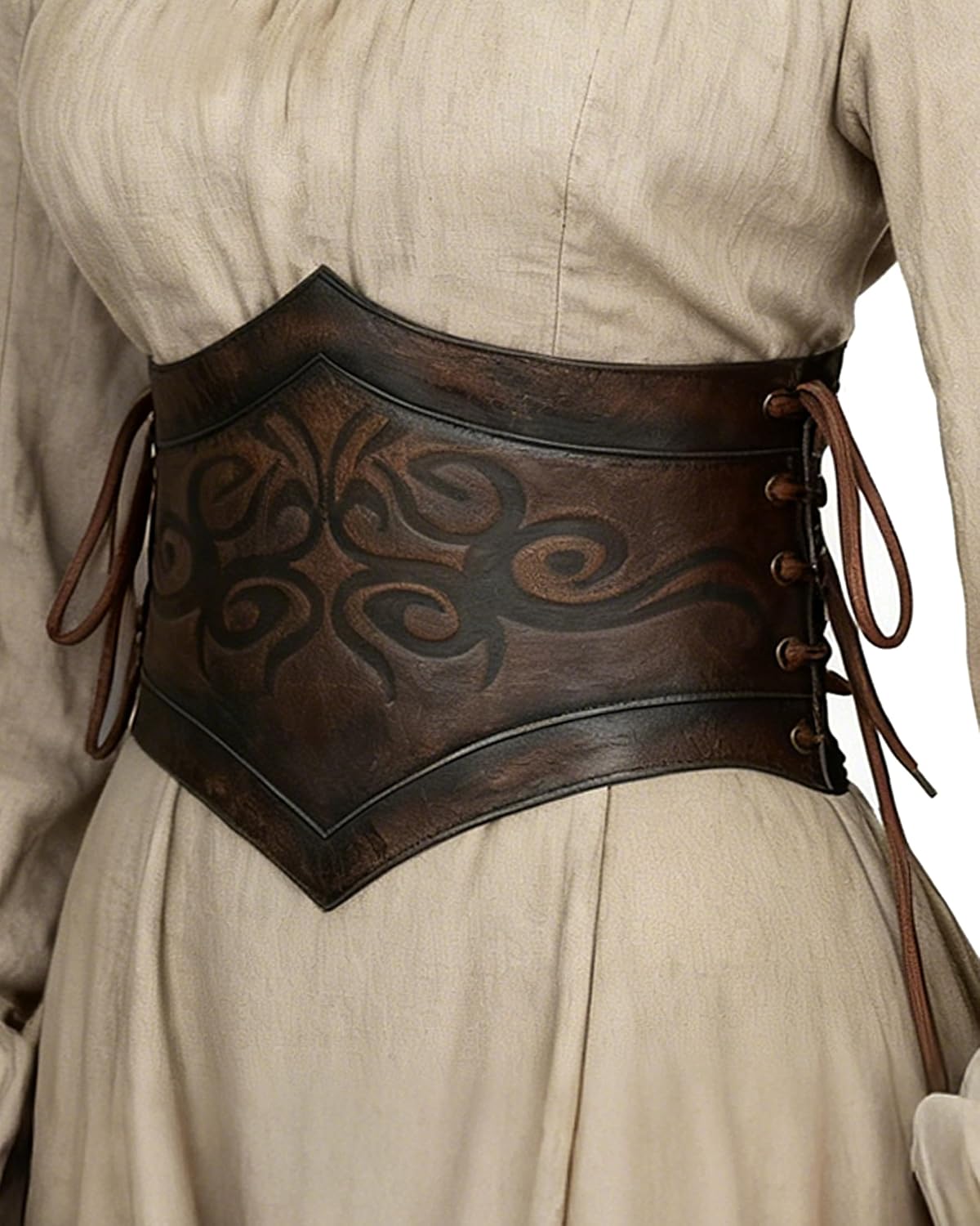 Joukavor Women's Viking Leather Corset Belt Medieval Cinch Belt Renaissance for Halloween