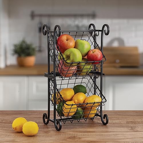 Miniatura 9 de Gourmet Basics by Mikasa Cesta de almacenamiento de frutas ajustable abatible, 2 niveles