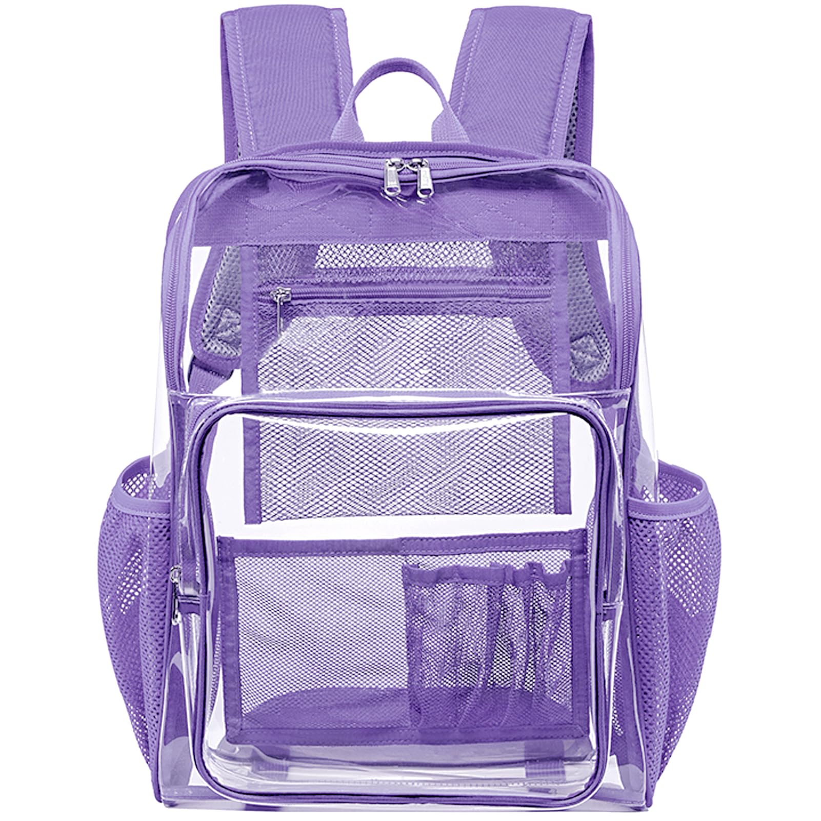 KUI WAN Clear Backpacks for School Large Clear Bookbag with Multi-Pockets PVC Transparent Backpack for College,Work,Light Purple