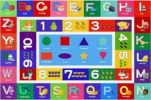 Miniatura 9 de ABC Kids Play Rug - Alfombra educativa con forma del alfabeto de números para aprendizaje de frutas, alfombra grande antideslizante para habitación