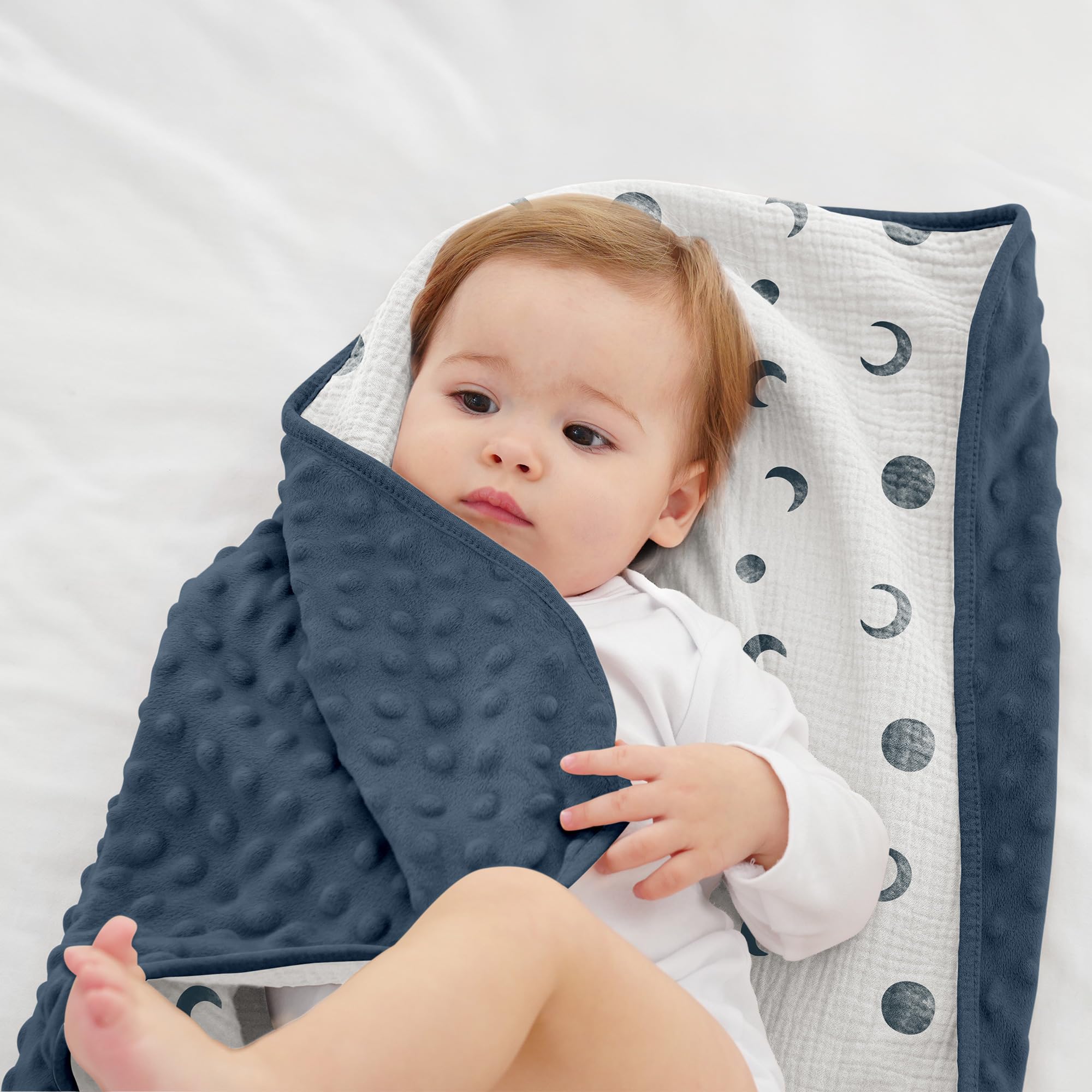 Susurration Baby Blanket for Unisex Boys Girls Soft Fluffy Crib Blankets with Muslin Cotton Front and Dotted Fleece Back - Image 4
