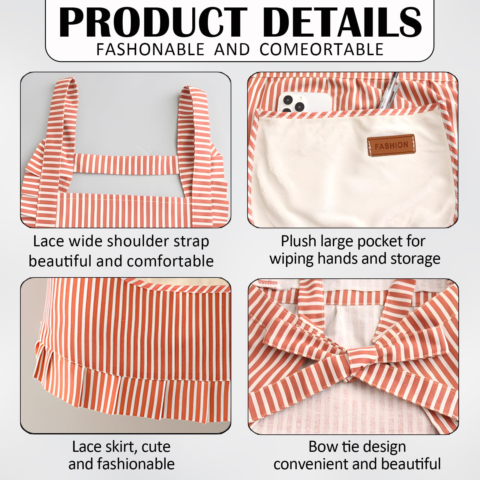 JYJLLM Floral Aprons for Women - Flower Aprons for Cooking & Gardening, Easy Clean (Red Stripes) - Image 3