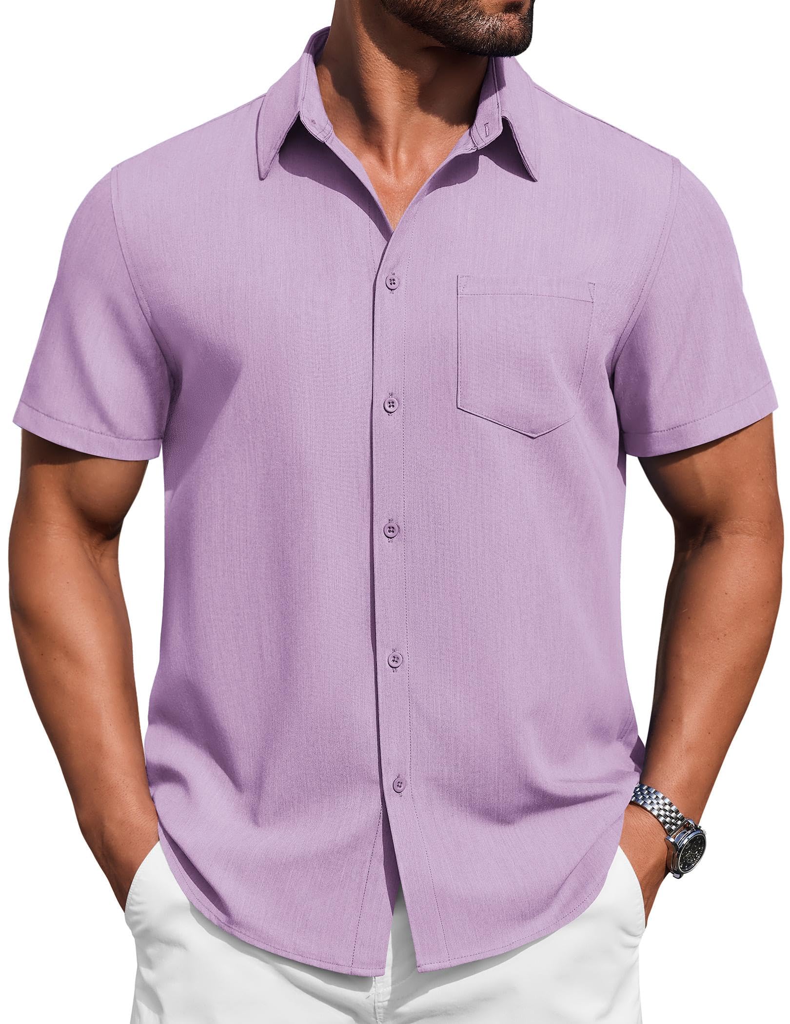 COOFANDY Mens Button Down Short Sleeve Shirt Casual Summer Stretch Denim Dress Shirts with Pocket