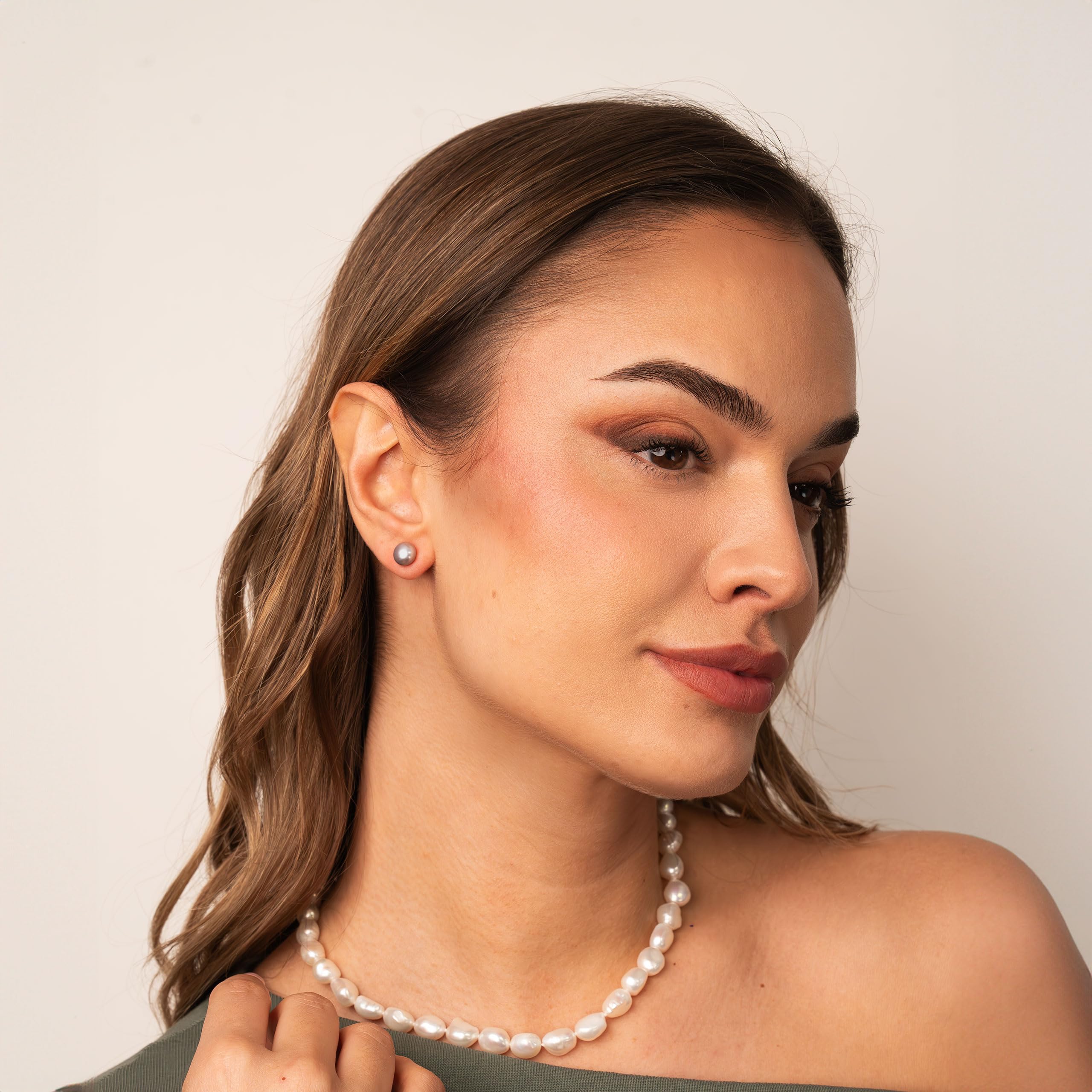 Damen Perlenohrringe Grau Süßwasser Zuchtperlen Knopfform Grau Farbe SECRET & YOU - Perlen Ohrstecker Sterling Silber 925 - Erhältlich in 4 Größen von 8-11 mm