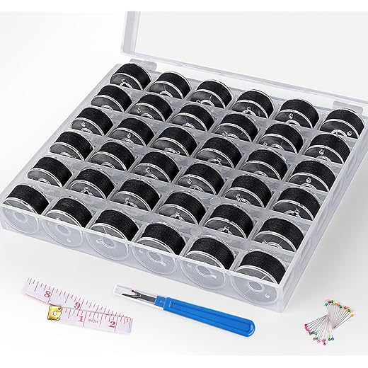 ilauke 36 pcs Black Bobbin Thread, Size A Prewound Sewing Thread Bobbins with Clear Storage Plastic Case Box Compatible with Brother Singer Embroidery BabyLock Janome Singer, 60WT