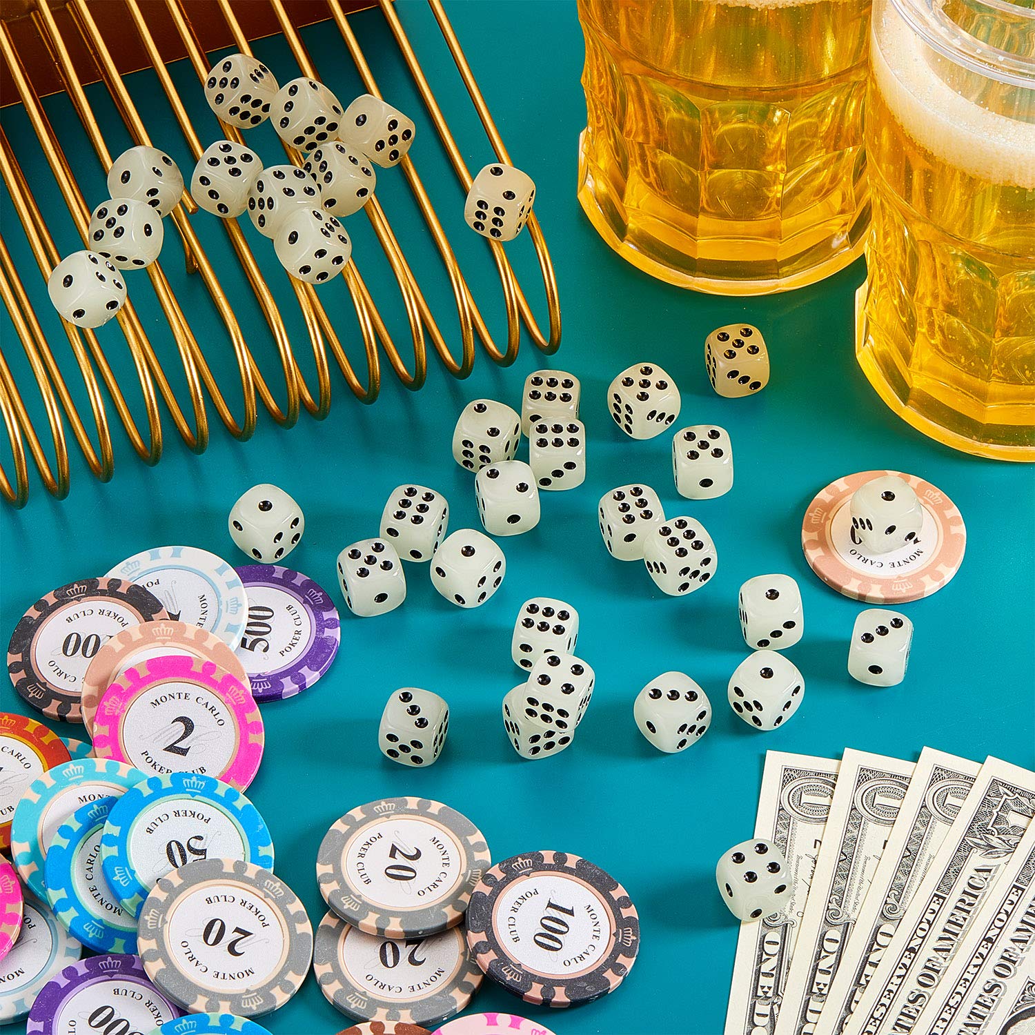 36 Pieces Glow in The Dark Dice Set, Luminous Dice 6 Sided with Black Velvet Pouches for Board Games, Activity Casino Theme Party Favors - Image 7