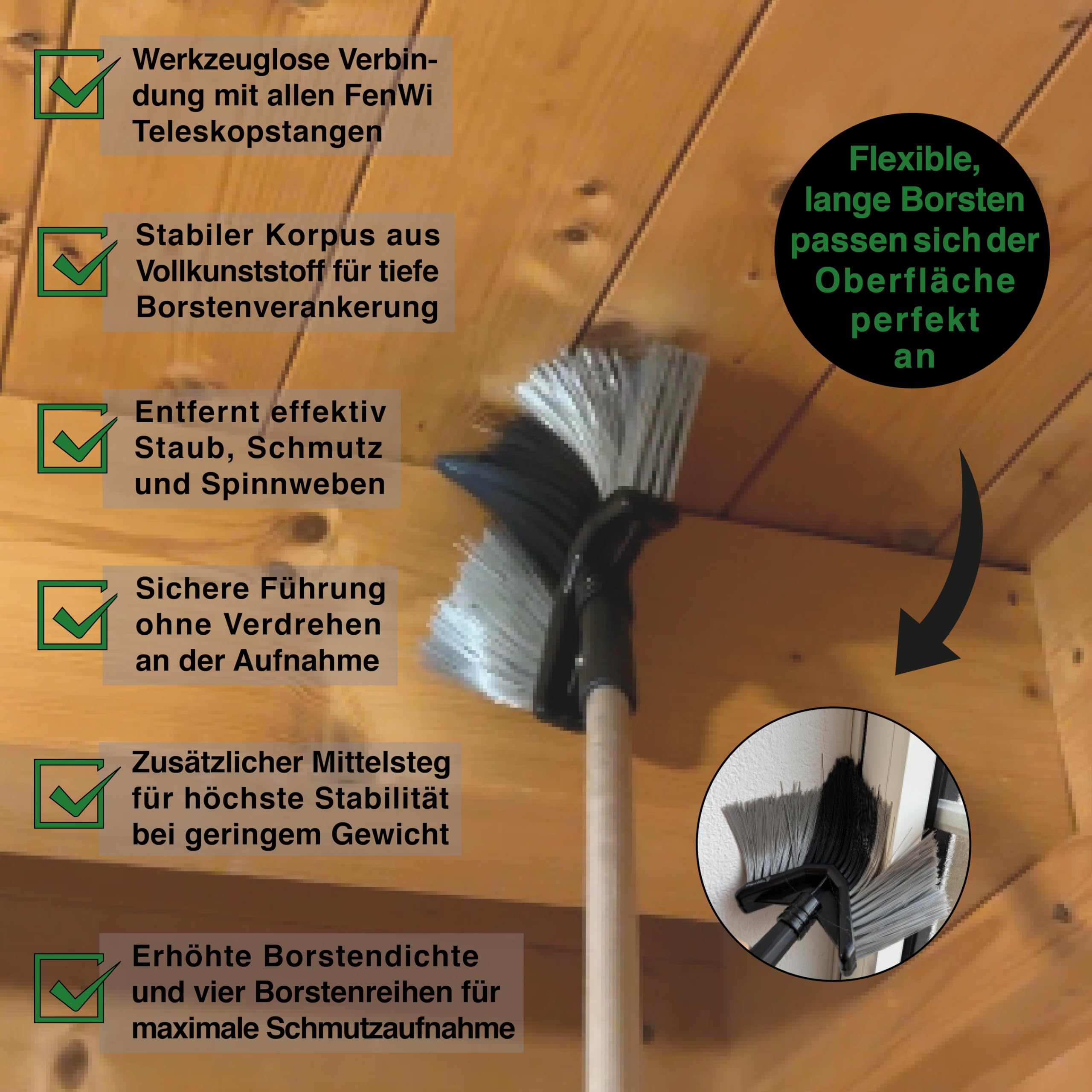 FenWi Eckbesen und Staubwedel als Zubehör zu FenWi Alu-Teleskopstangen und Teleskop-Fensterwischer-Profi-Set und Teleskopset`s