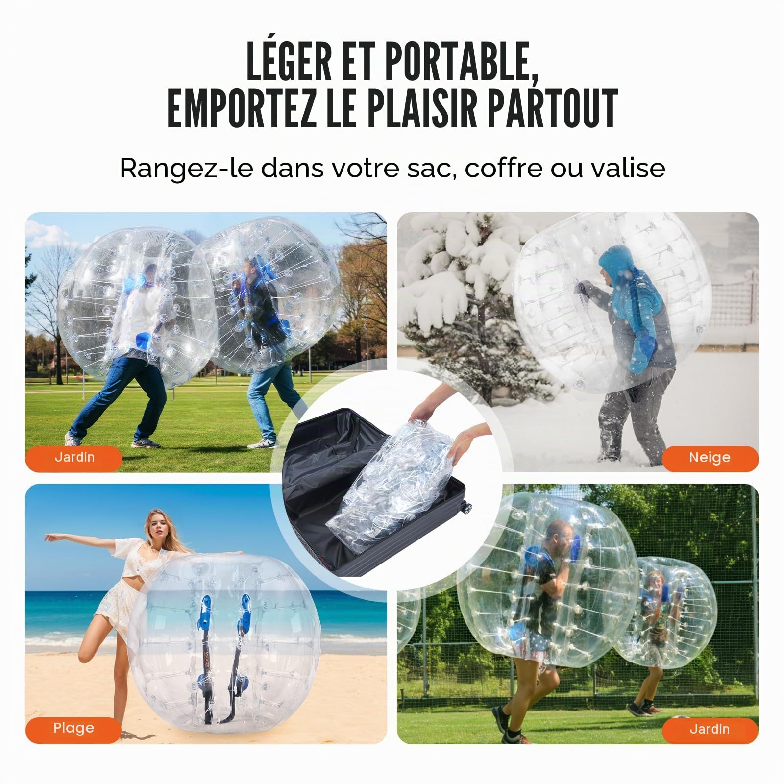 VEVOR Bulle Gonflable Transparente de 1,2 m 2PCs pour Adolescents et Adultes Balle Pare Chocs à Bulles en PVC pour Hamster Humain 0,8 mm d'Épaisseur pour Jeux d'Équipe en Plein Air Jouets Pare-Chocs
