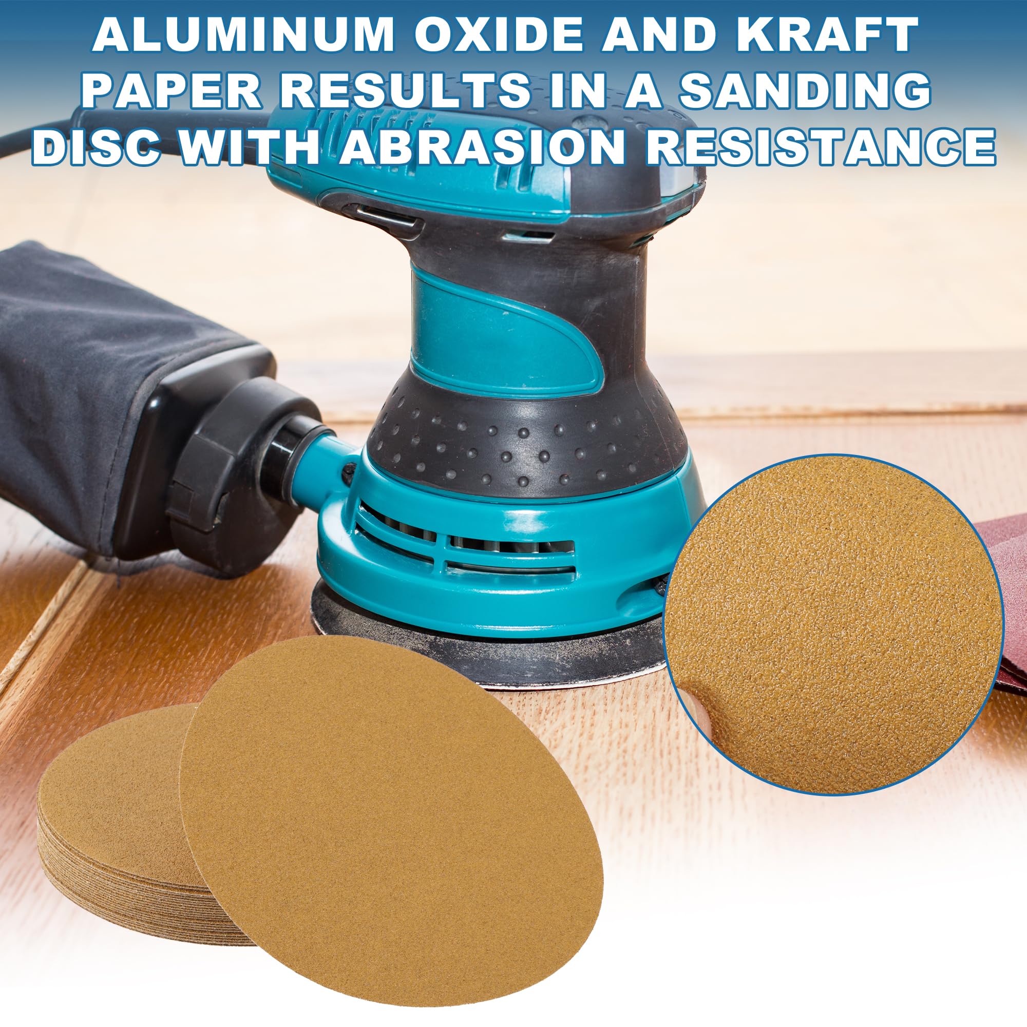 A ABSOPRO Sanding Discs 8 Inch 60 Grit Round Hook and Loop Sandpaper Aluminum Oxide Yellow 25 Pcs, 200mm/8" - Image 2