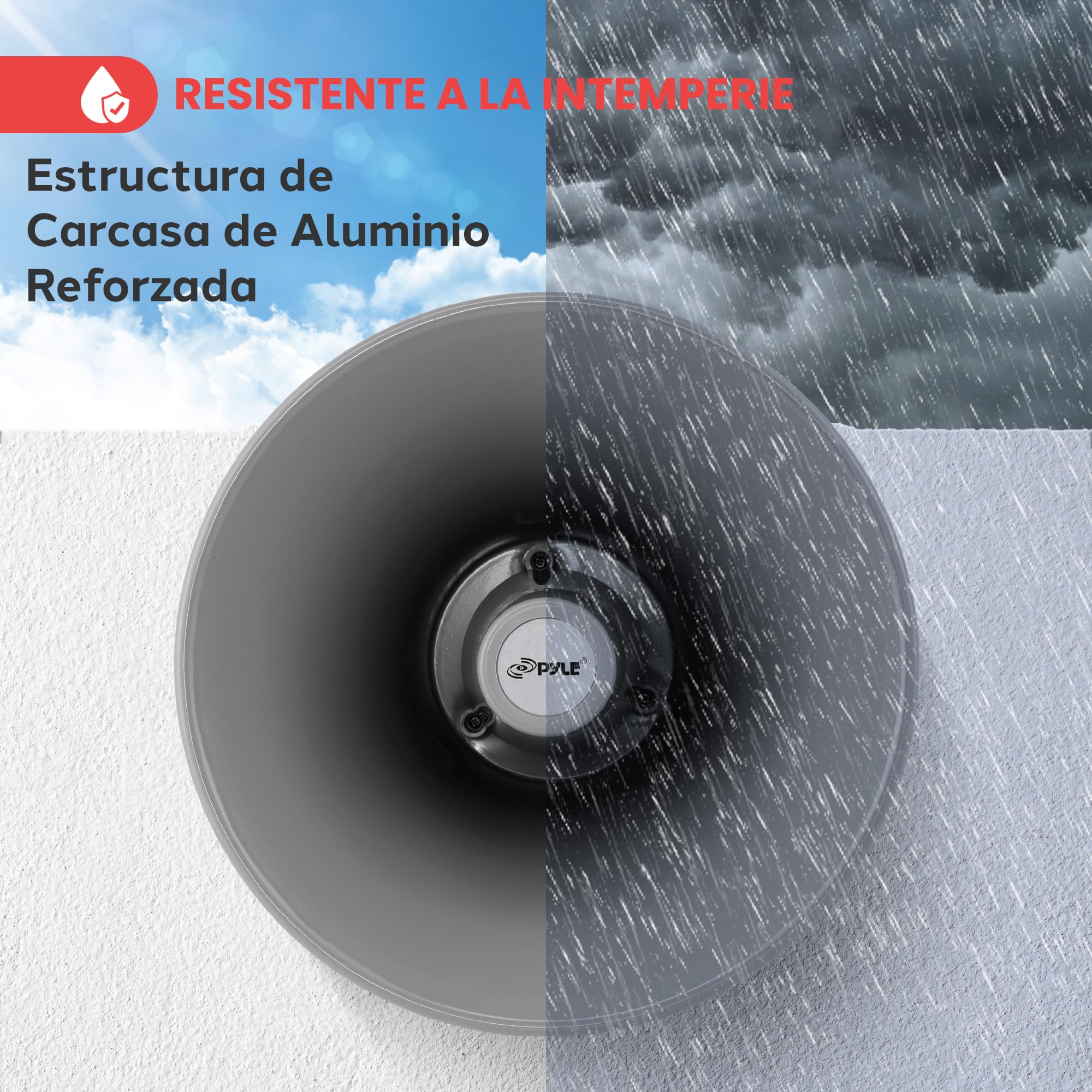 Pyle Altavoz de bocina PA, 25cms, Compacto, para Interiores y Exteriores, Impedancia de 8 ohmios, Potencia de 20V, Montaje para Sistema de Audio 70V