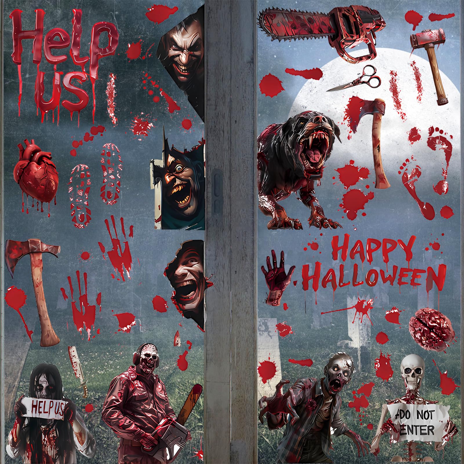 Decorazioni di Halloween, 8 fogli da 67 pezzi, adesivi per finestre con impronte di mani insanguinate, spaventose decalcomanie per finestre di Halloween, decorazioni per interni ed esterni