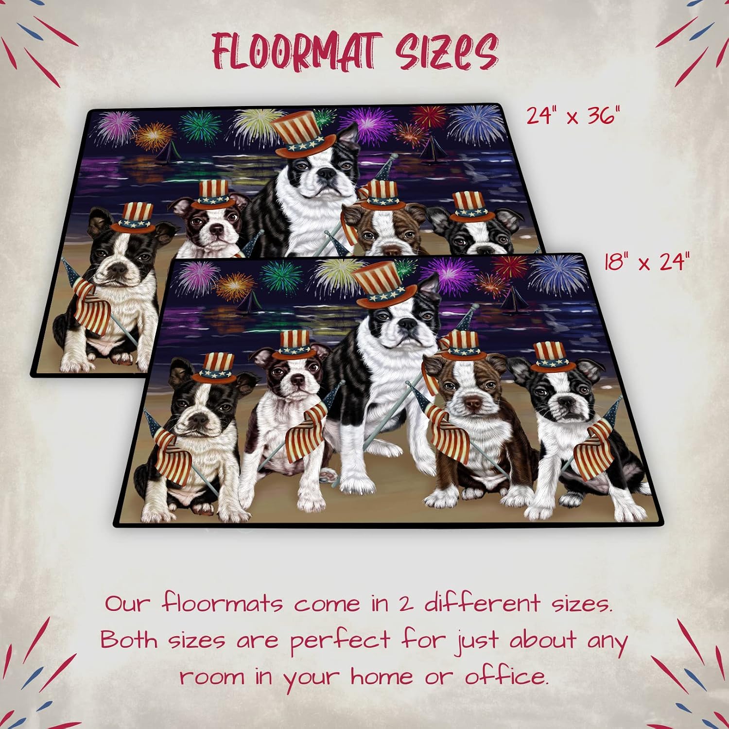 Doggie of the Day Boston Terrier Dogs Floor Mat - 4th of July Independence Day - Best Dog Doormat - Protector Decor - Unique Portrait Art - Premium Quality Decoration, 18"x24"
