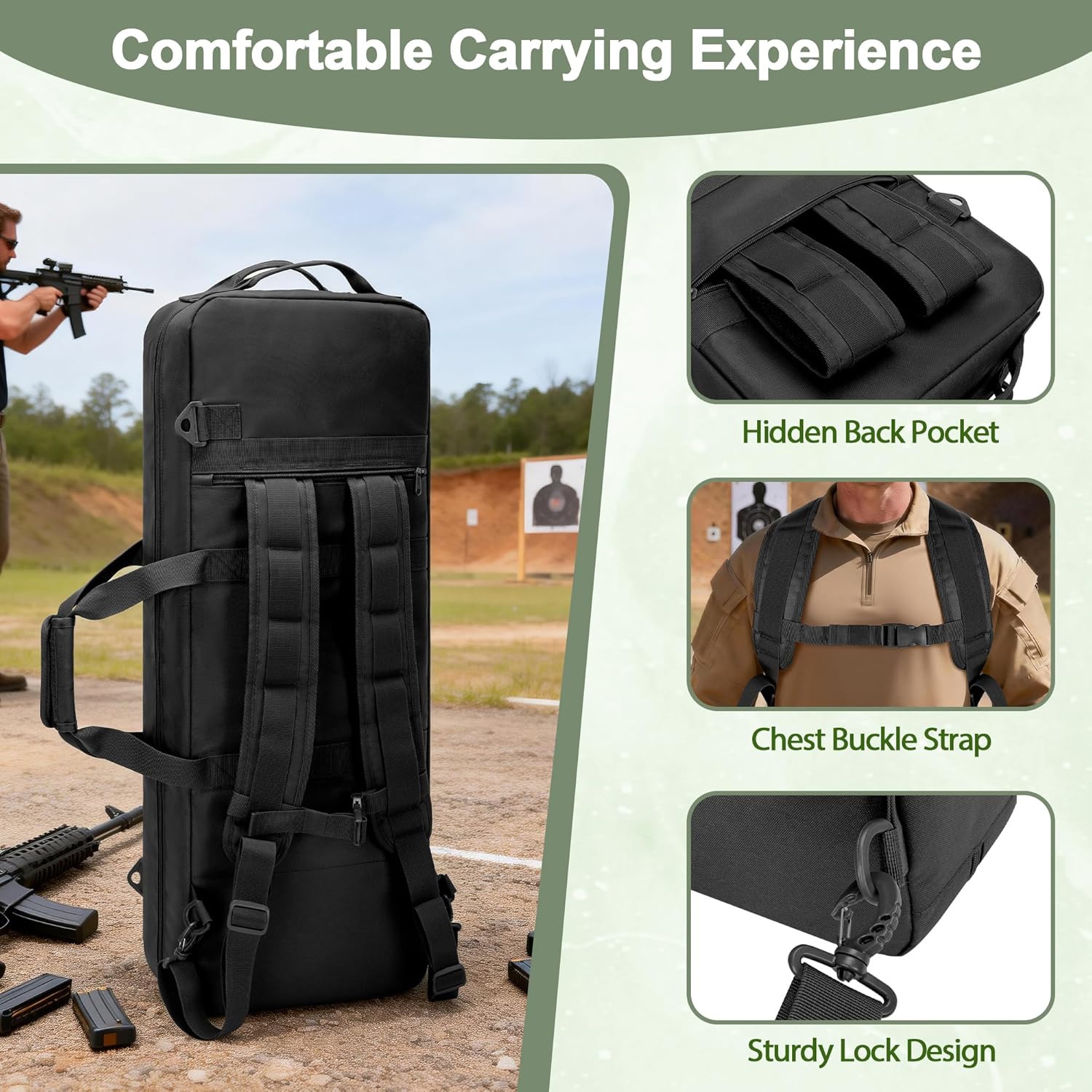 Tactical 28”Double Rifle Bag Backpack with 3 Magazine Holders, Soft Short Barrel Rifle Case with Quilted Padded Shoulder Straps, Long Gun Carrying Case for Hunting Shooting, Black - Image 4